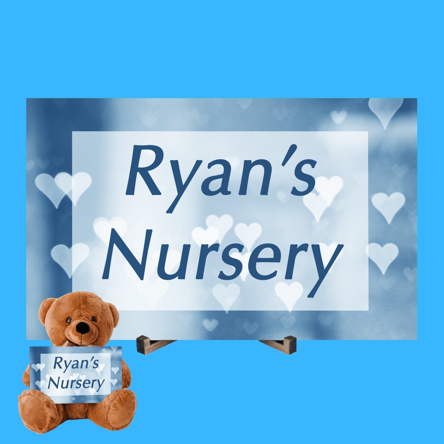 Boy Nursery Blue Bear Sign Gift