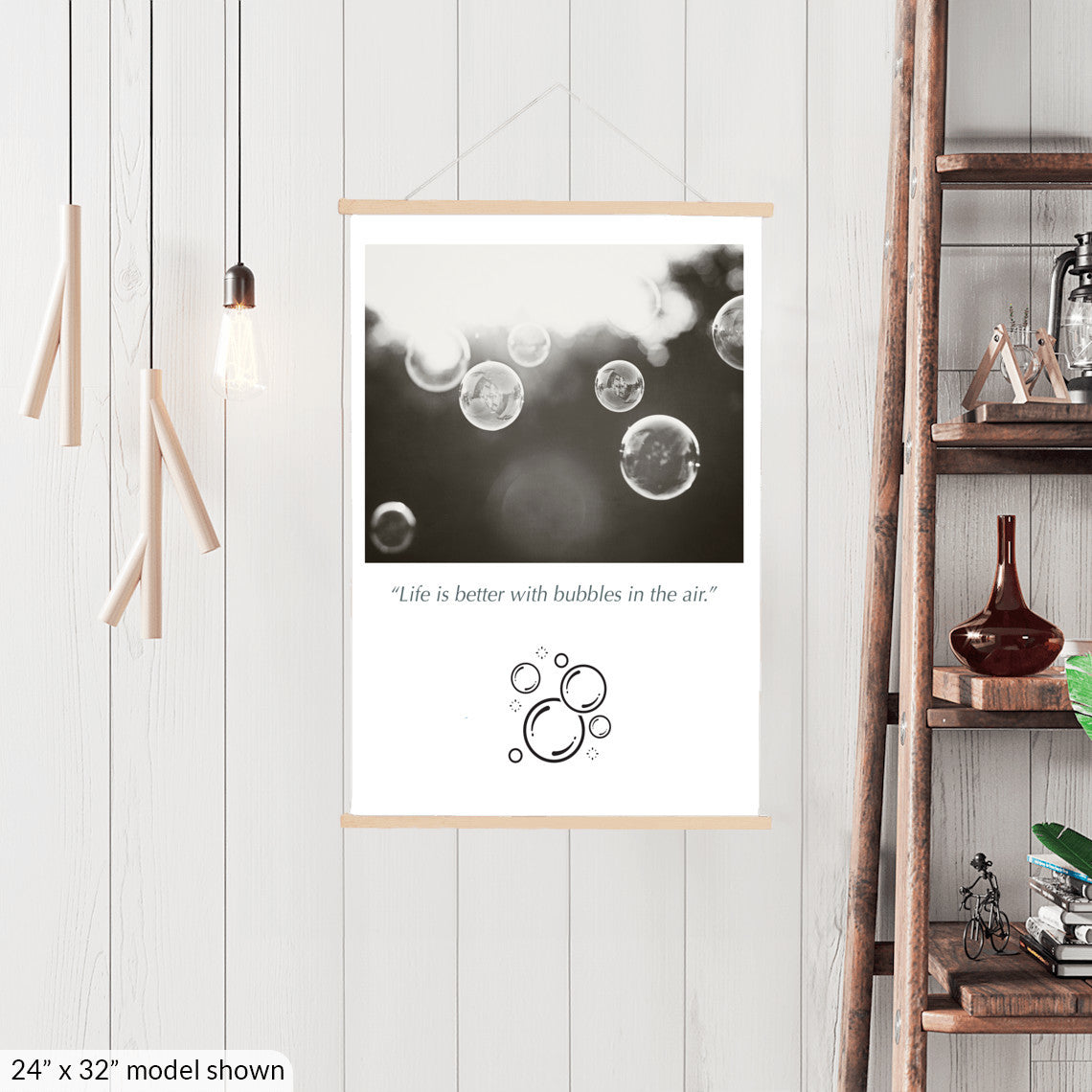 Bubbles Hanging Canvas, Black and White