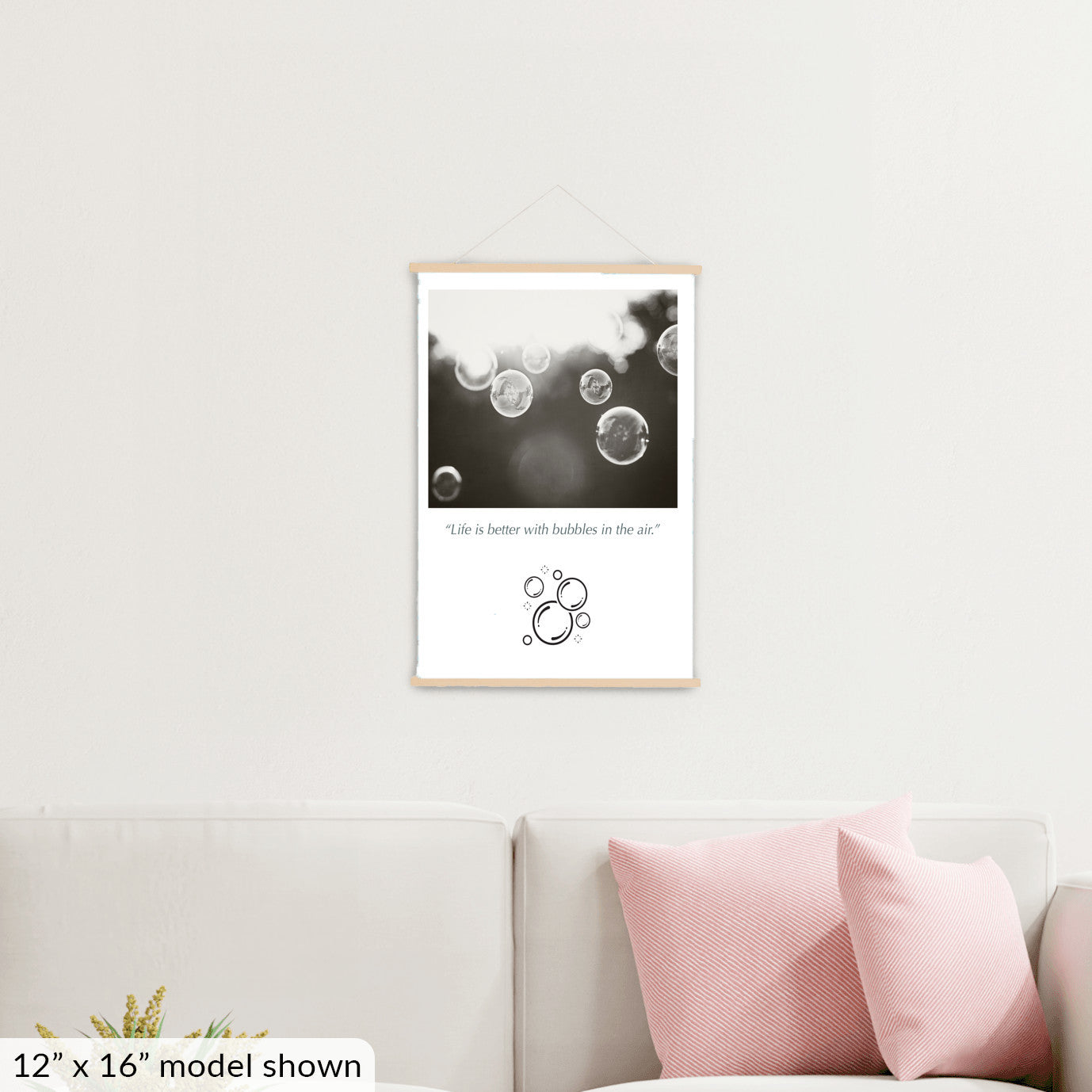 Bubbles Hanging Canvas, Black and White