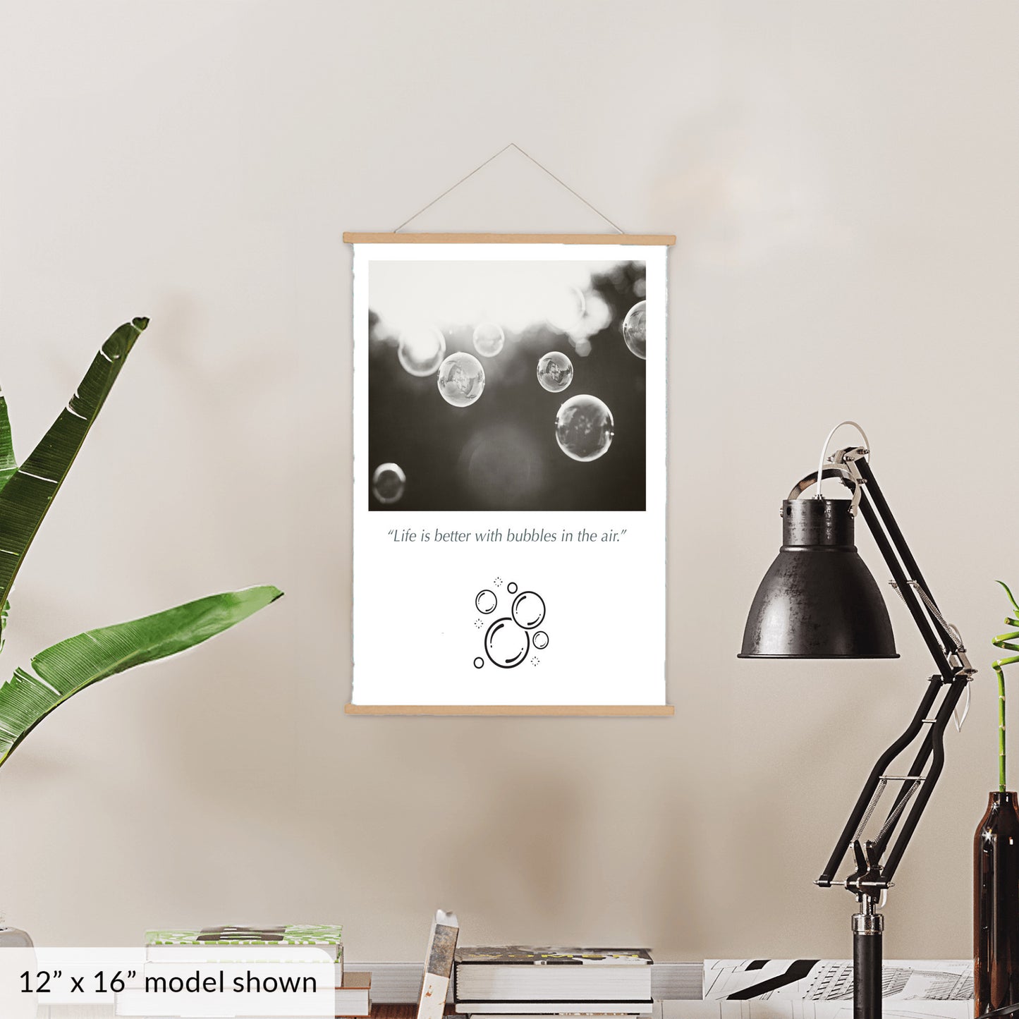 Bubbles Hanging Canvas, Black and White
