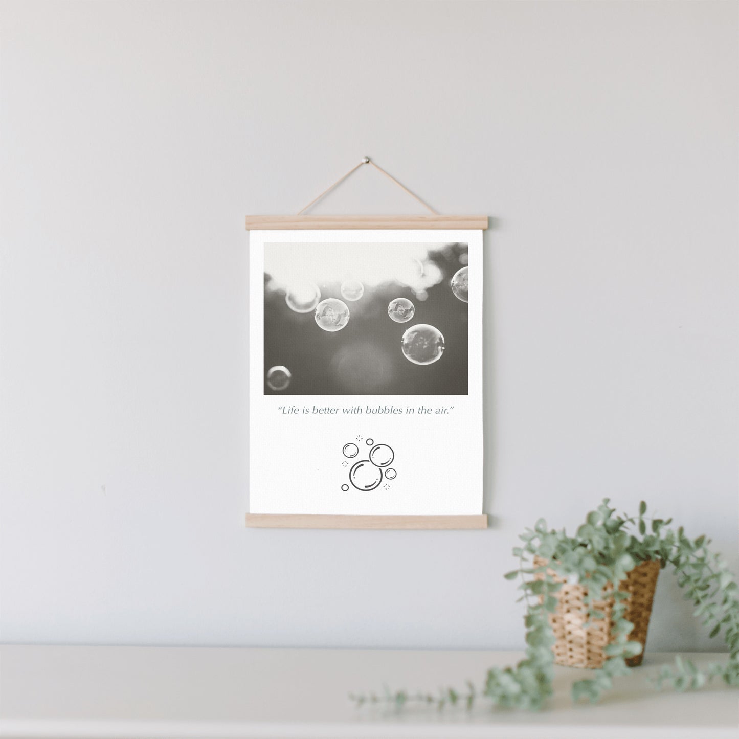 Bubbles Hanging Canvas, Black and White