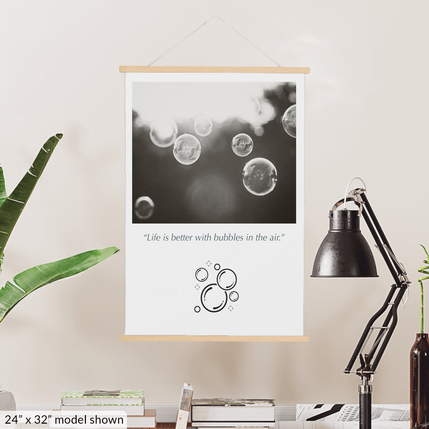 Bubbles Hanging Canvas, Black and White
