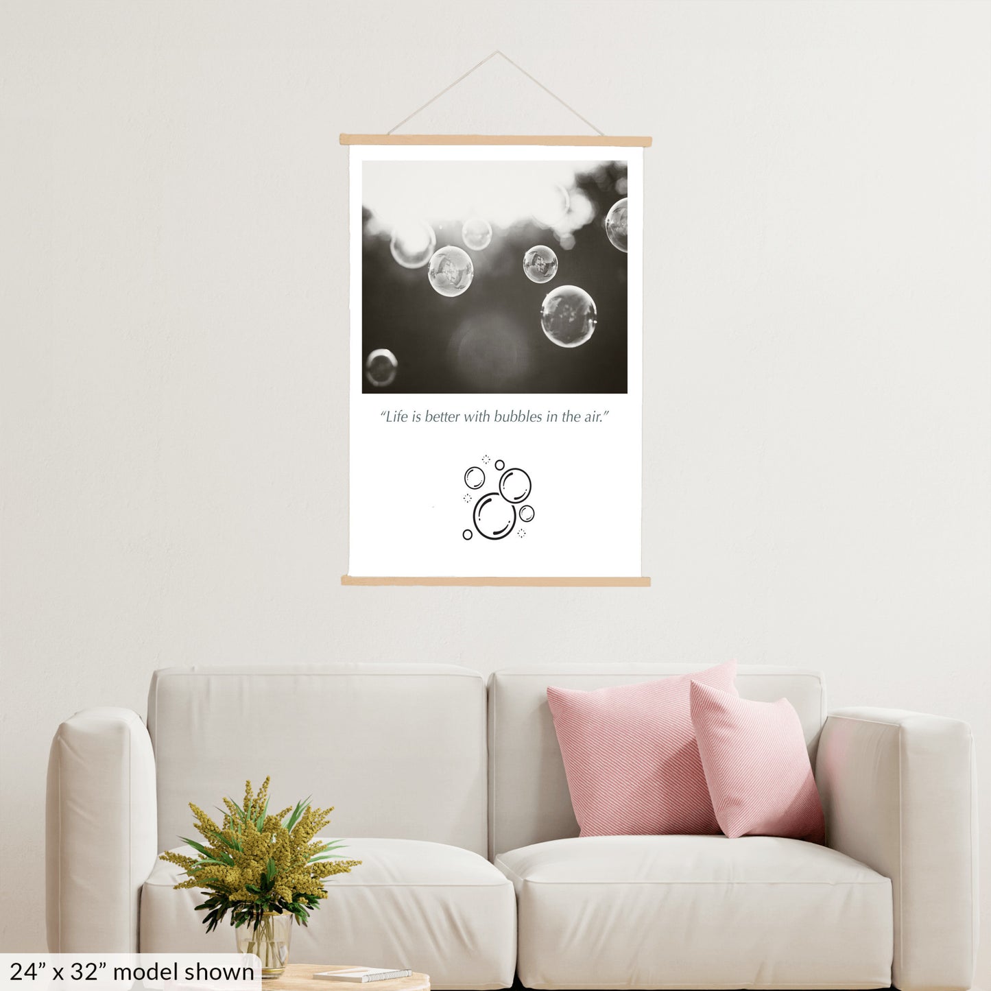 Bubbles Hanging Canvas, Black and White