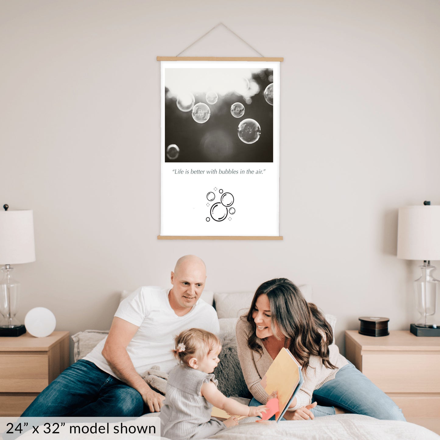 Bubbles Hanging Canvas, Black and White