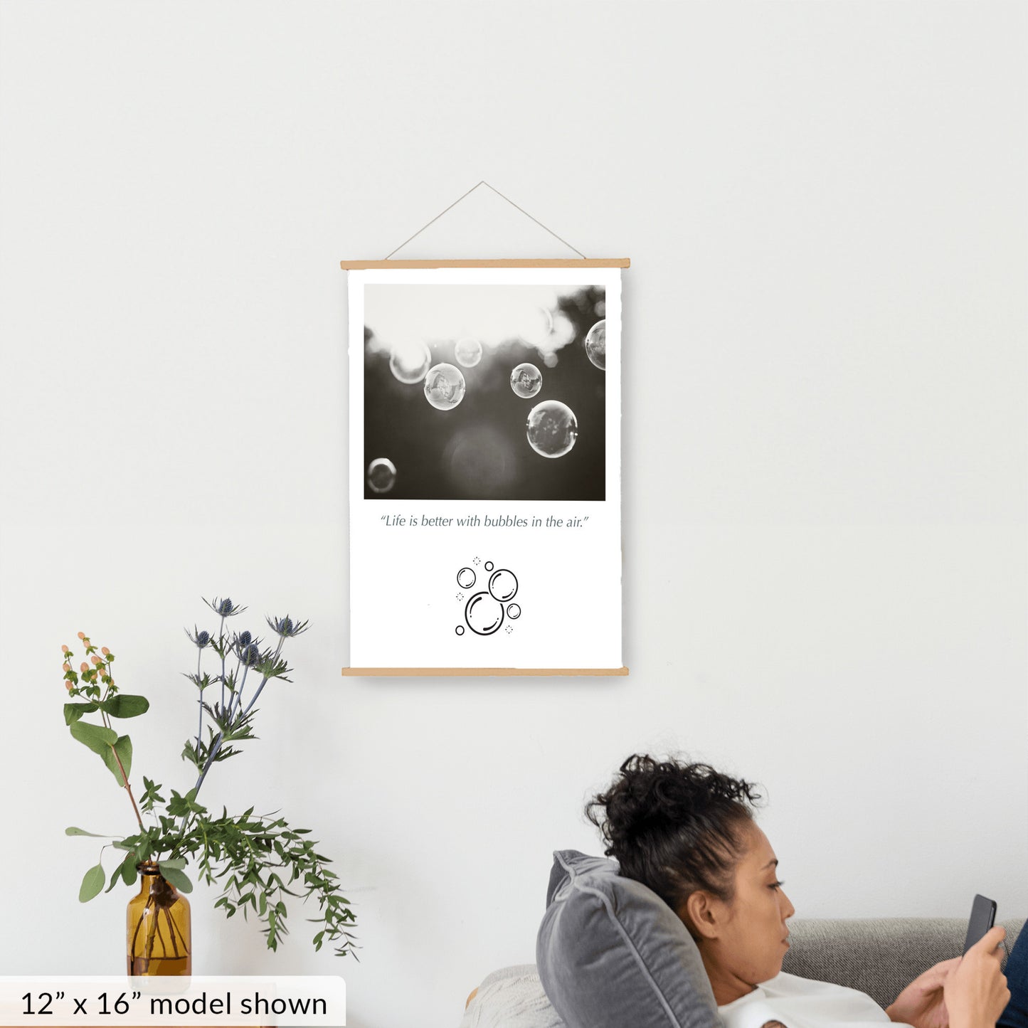Bubbles Hanging Canvas, Black and White