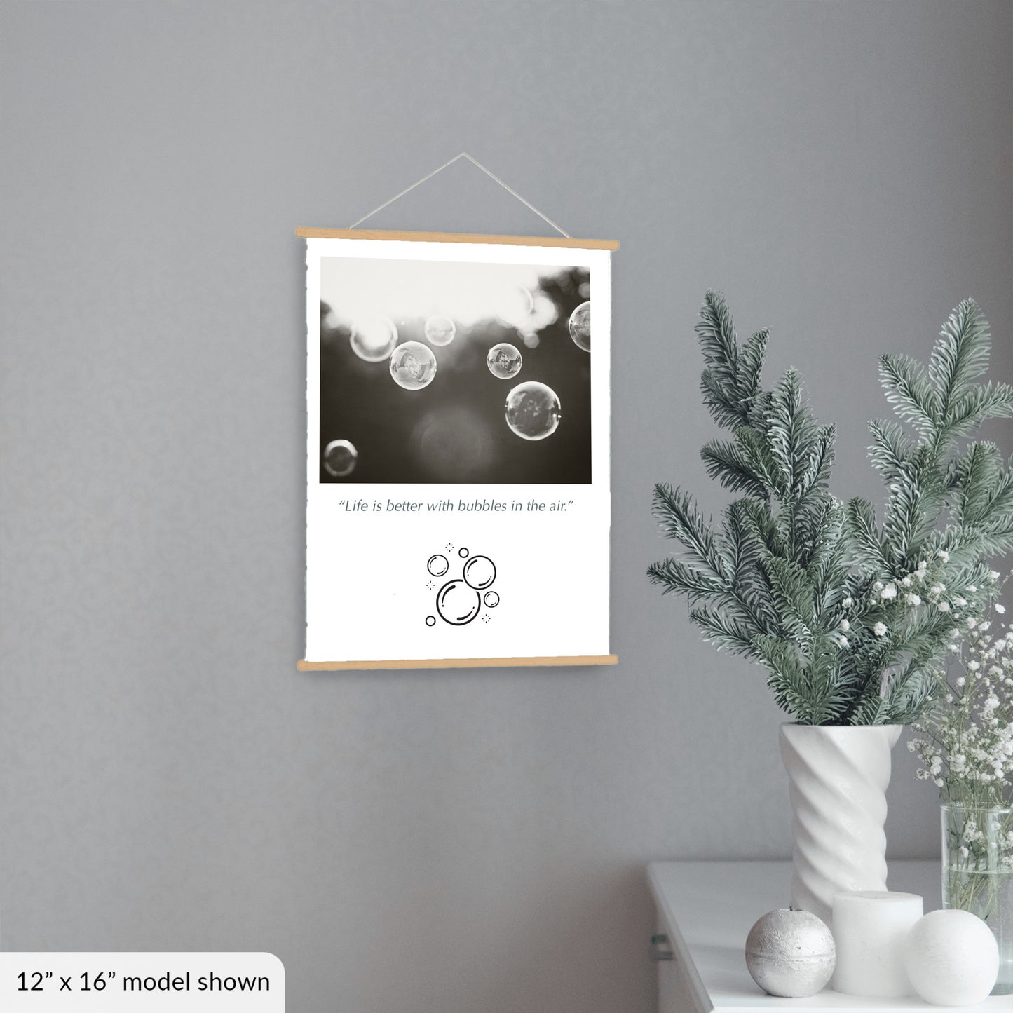 Bubbles Hanging Canvas, Black and White