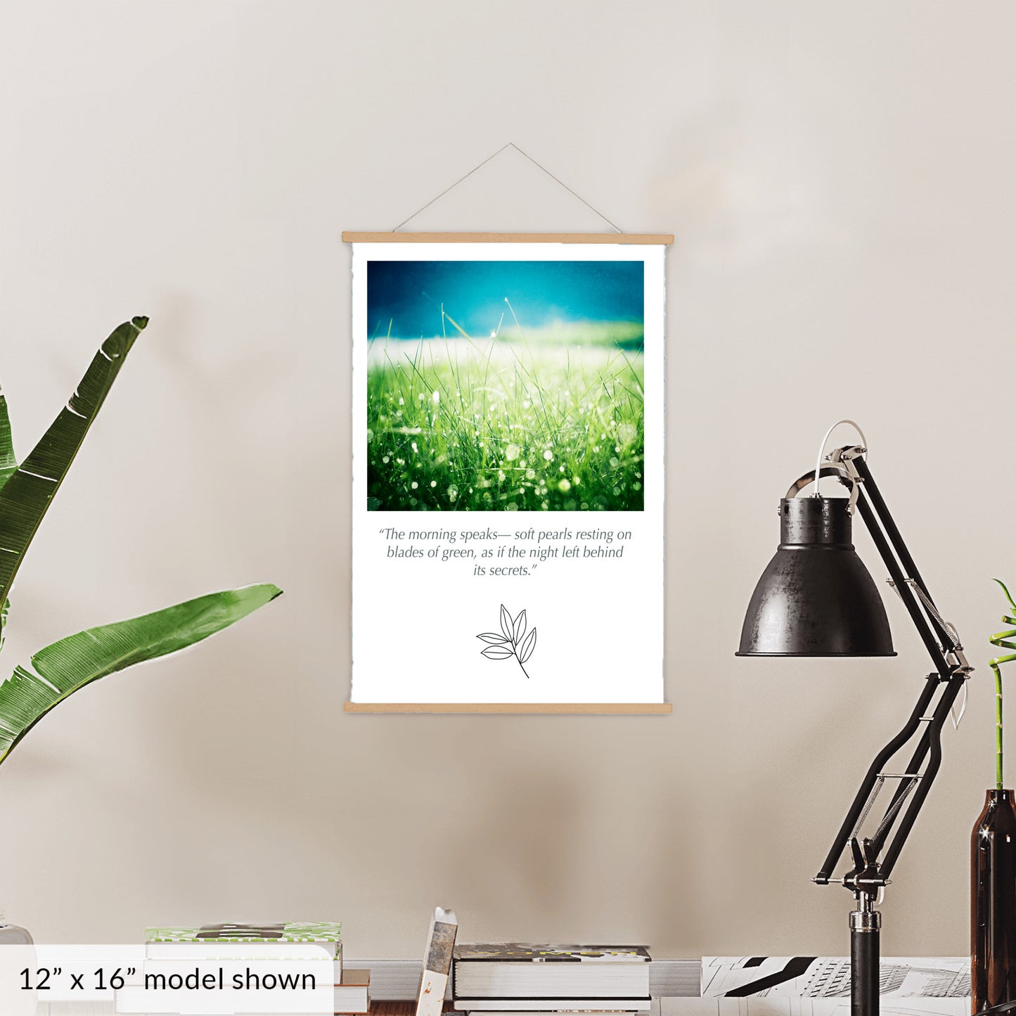 Green Blue Water Dew Drops, Grass Nature Canvas