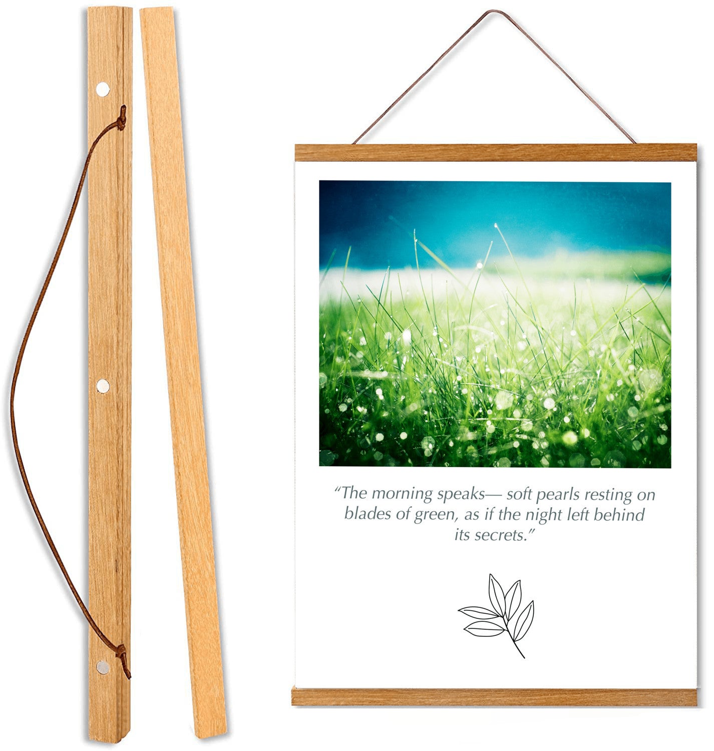Green Blue Water Dew Drops, Grass Nature Canvas