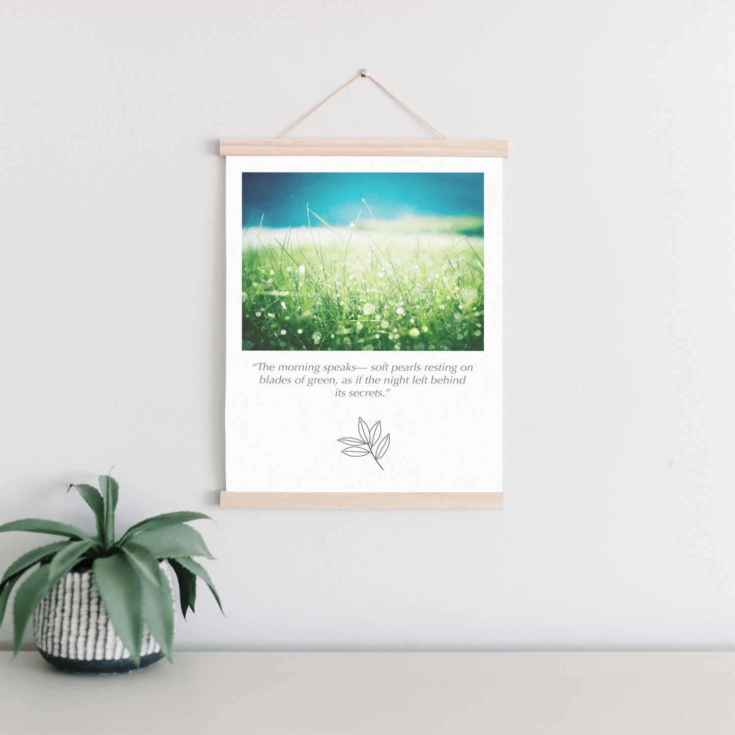 Green Blue Water Dew Drops, Grass Nature Canvas