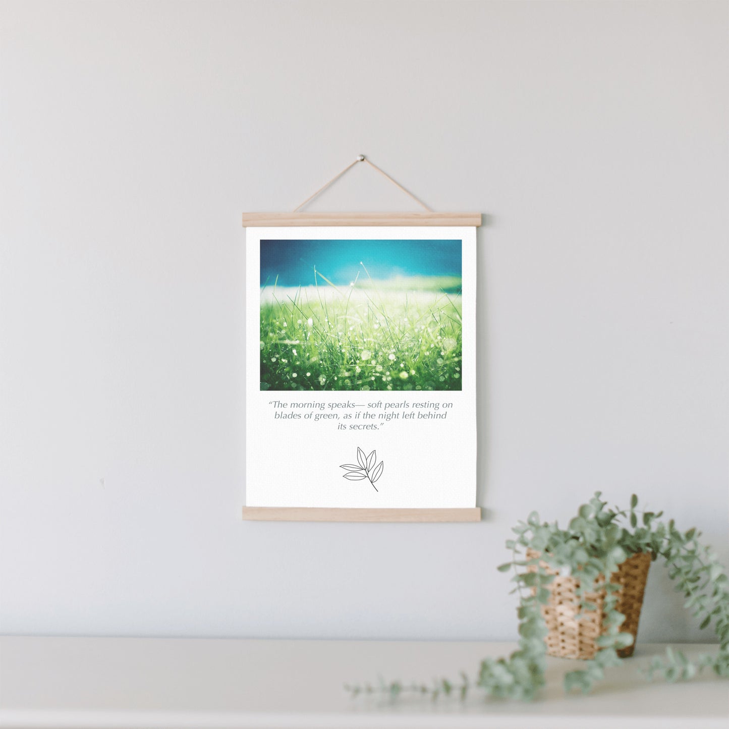 Green Blue Water Dew Drops, Grass Nature Canvas