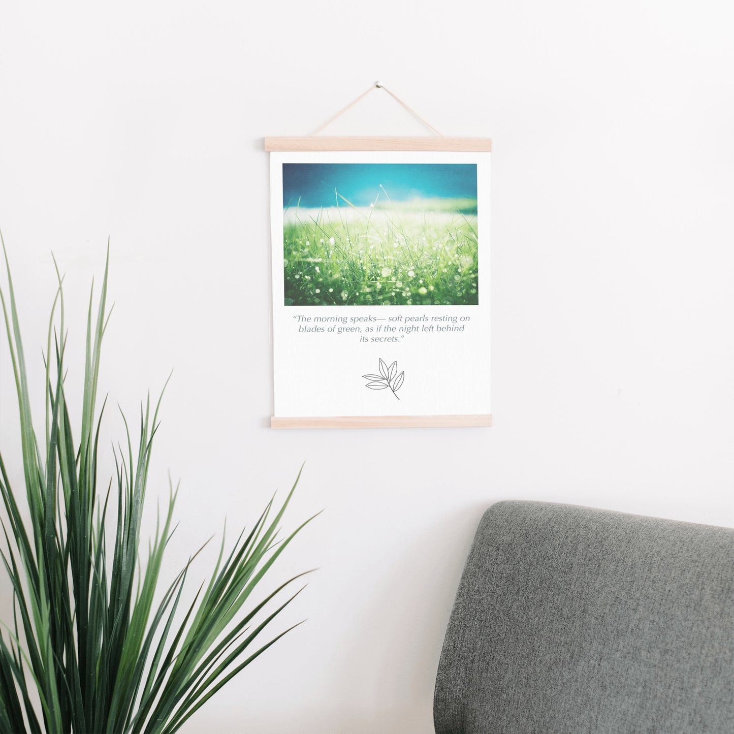 Green Blue Water Dew Drops, Grass Nature Canvas