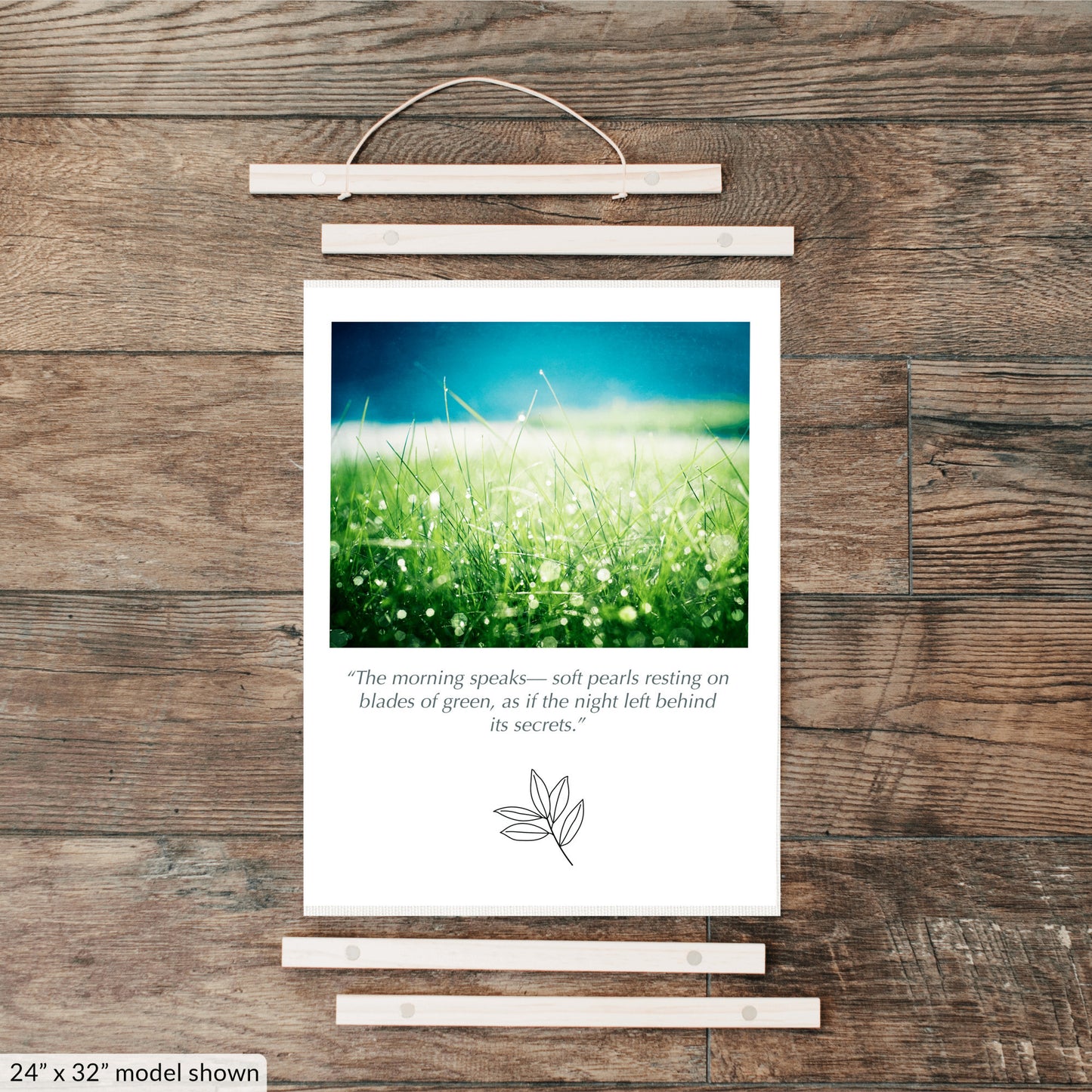 Green Blue Water Dew Drops, Grass Nature Canvas