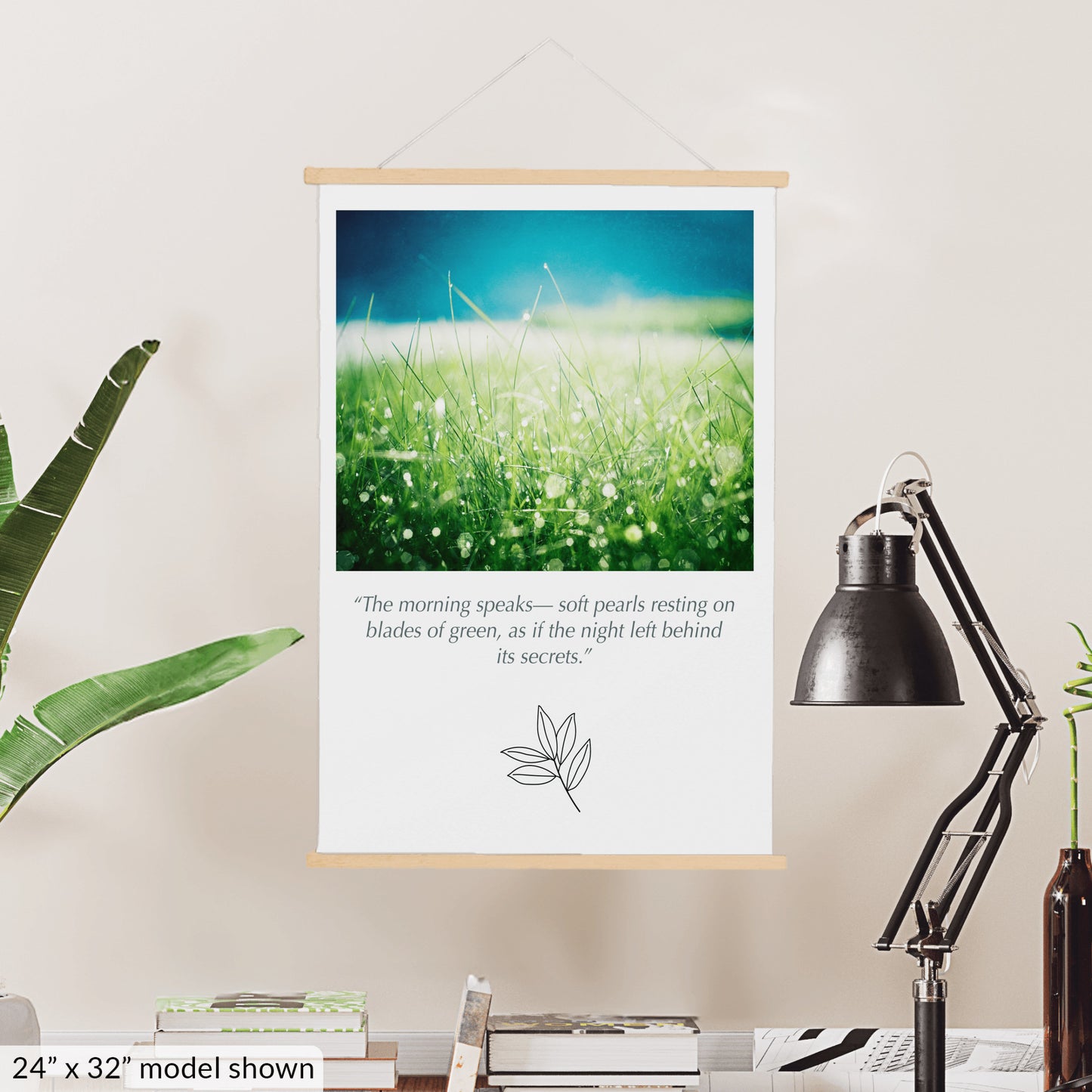 Green Blue Water Dew Drops, Grass Nature Canvas