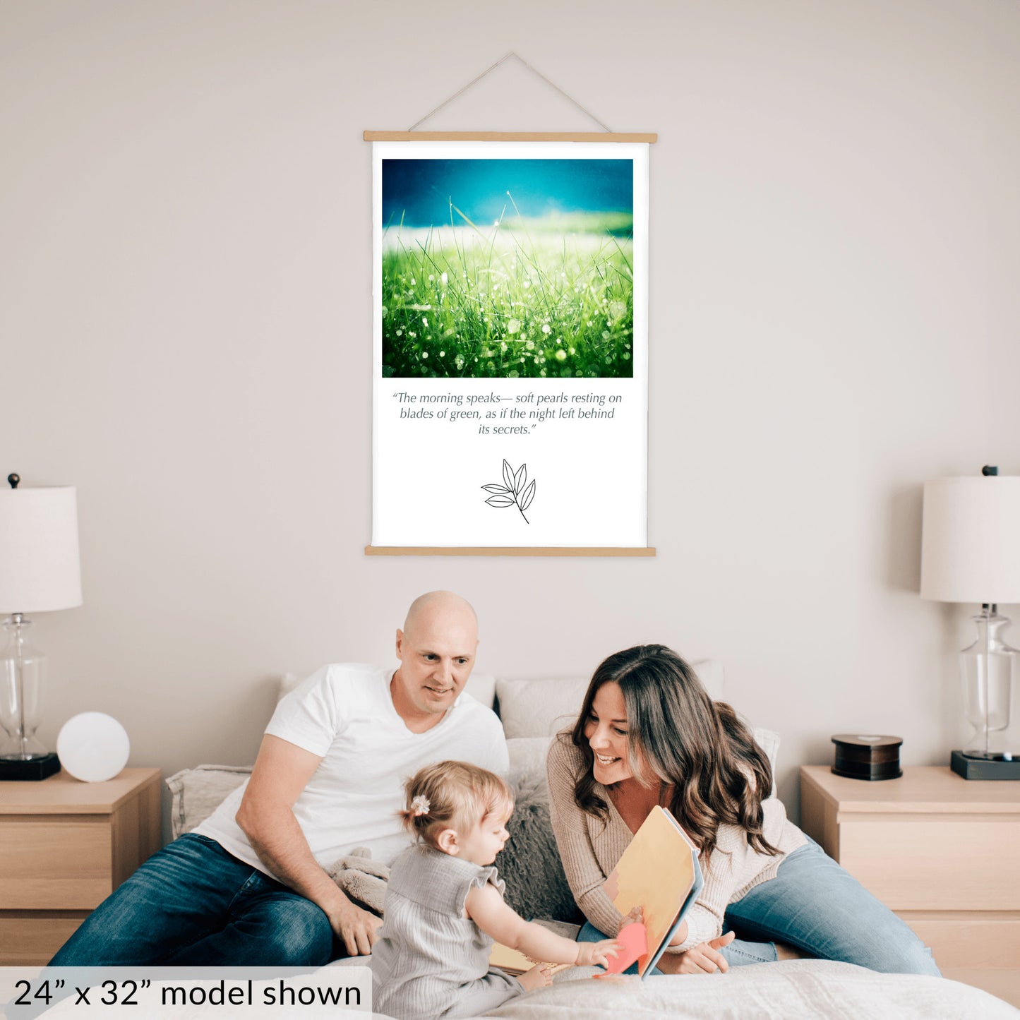 Green Blue Water Dew Drops, Grass Nature Canvas
