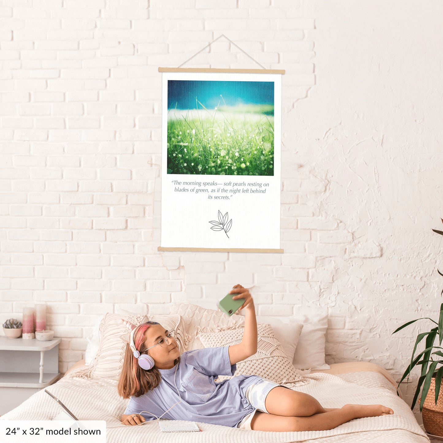 Green Blue Water Dew Drops, Grass Nature Canvas