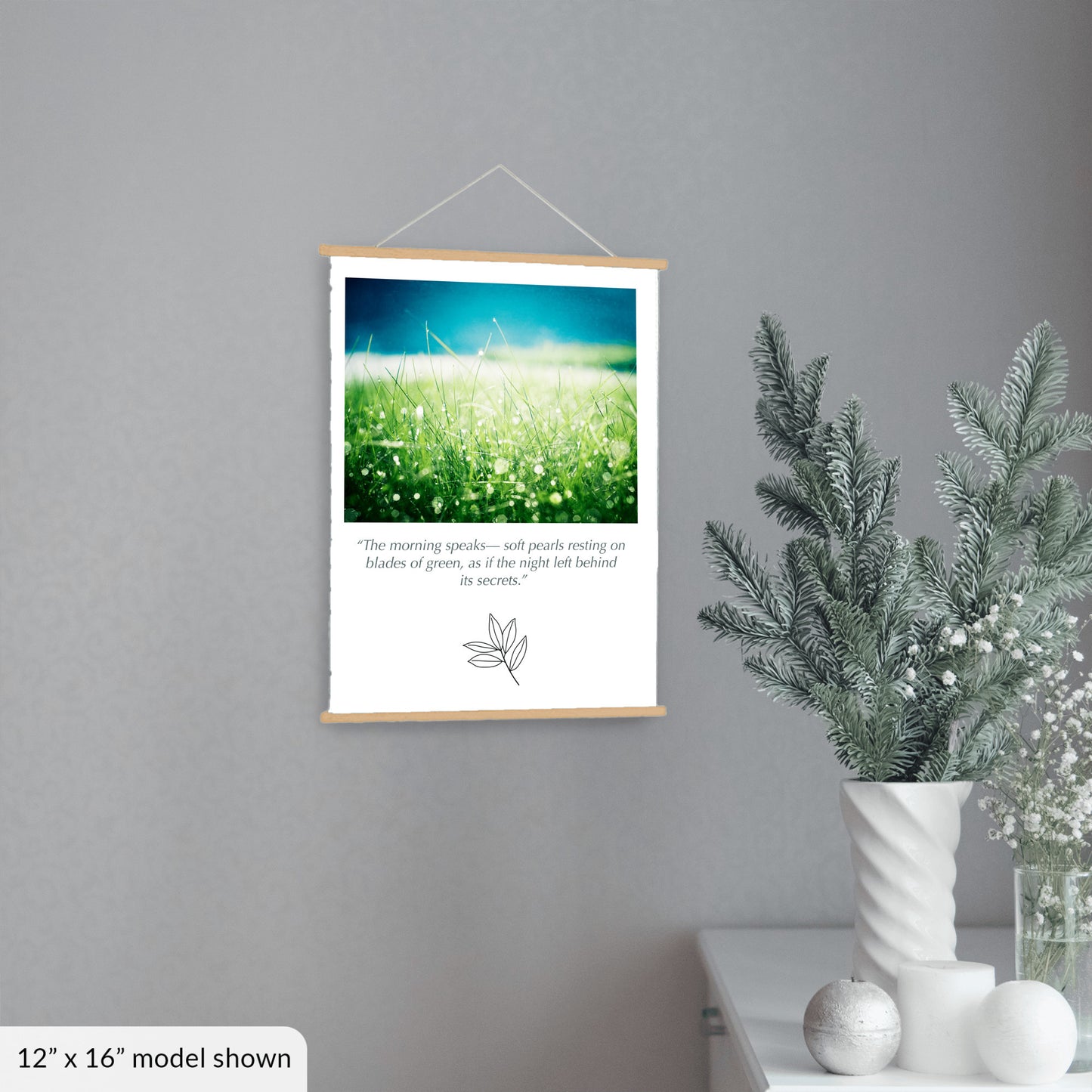 Green Blue Water Dew Drops, Grass Nature Canvas