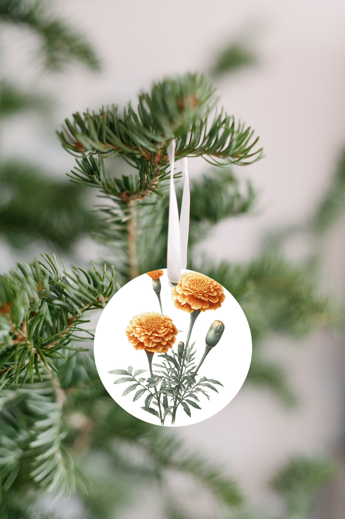 Marigold Flower Christmas Ornament, Nature Gift