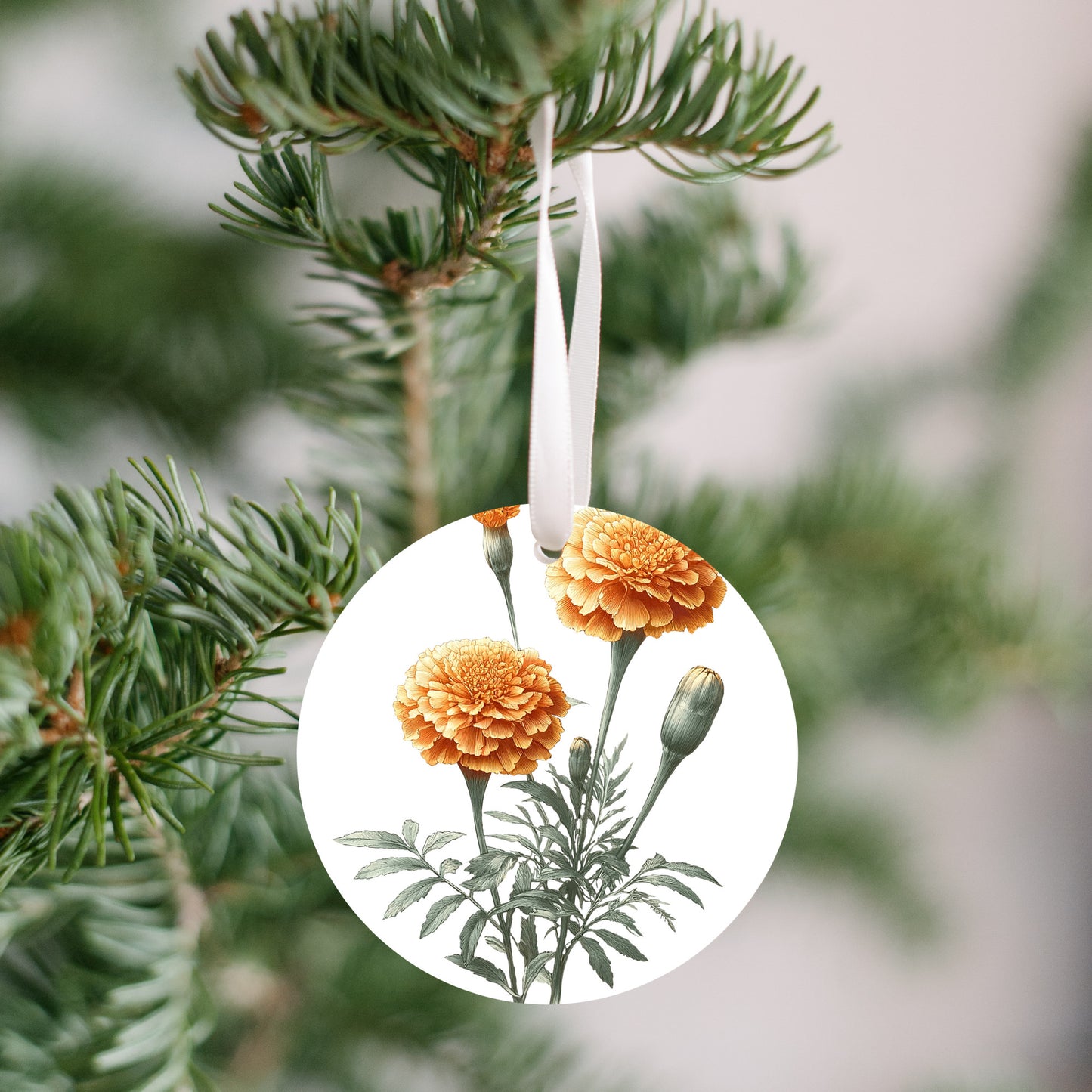Marigold Flower Christmas Ornament, Nature Gift