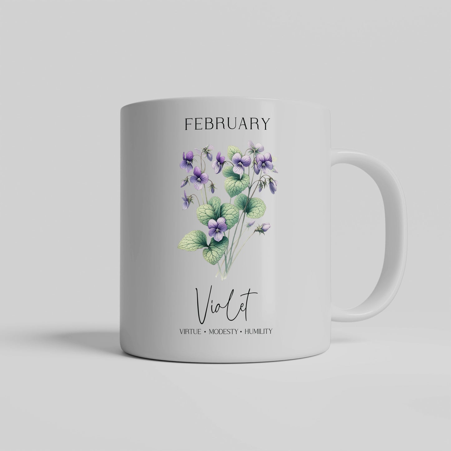 February Birthday Mug, Violet Flowers Drinkware