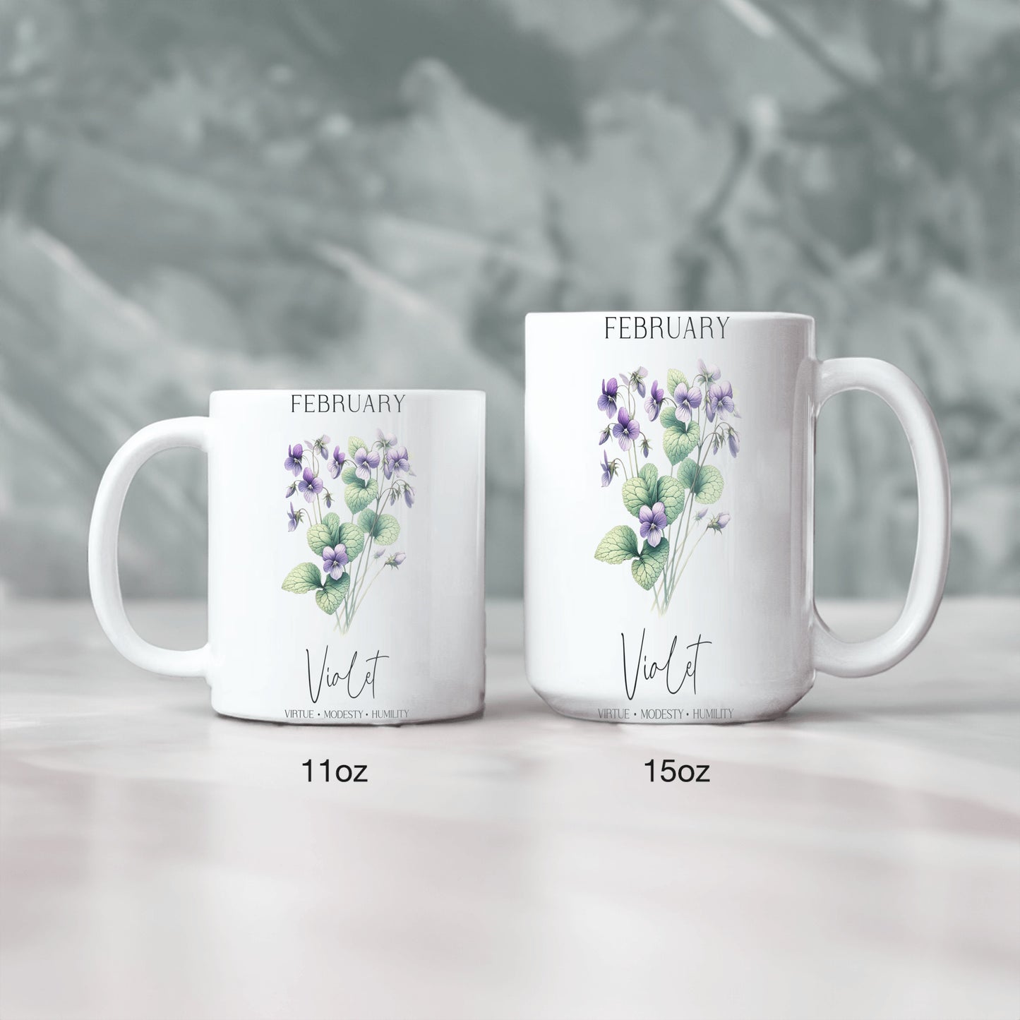 February Birthday Mug, Violet Flowers Drinkware
