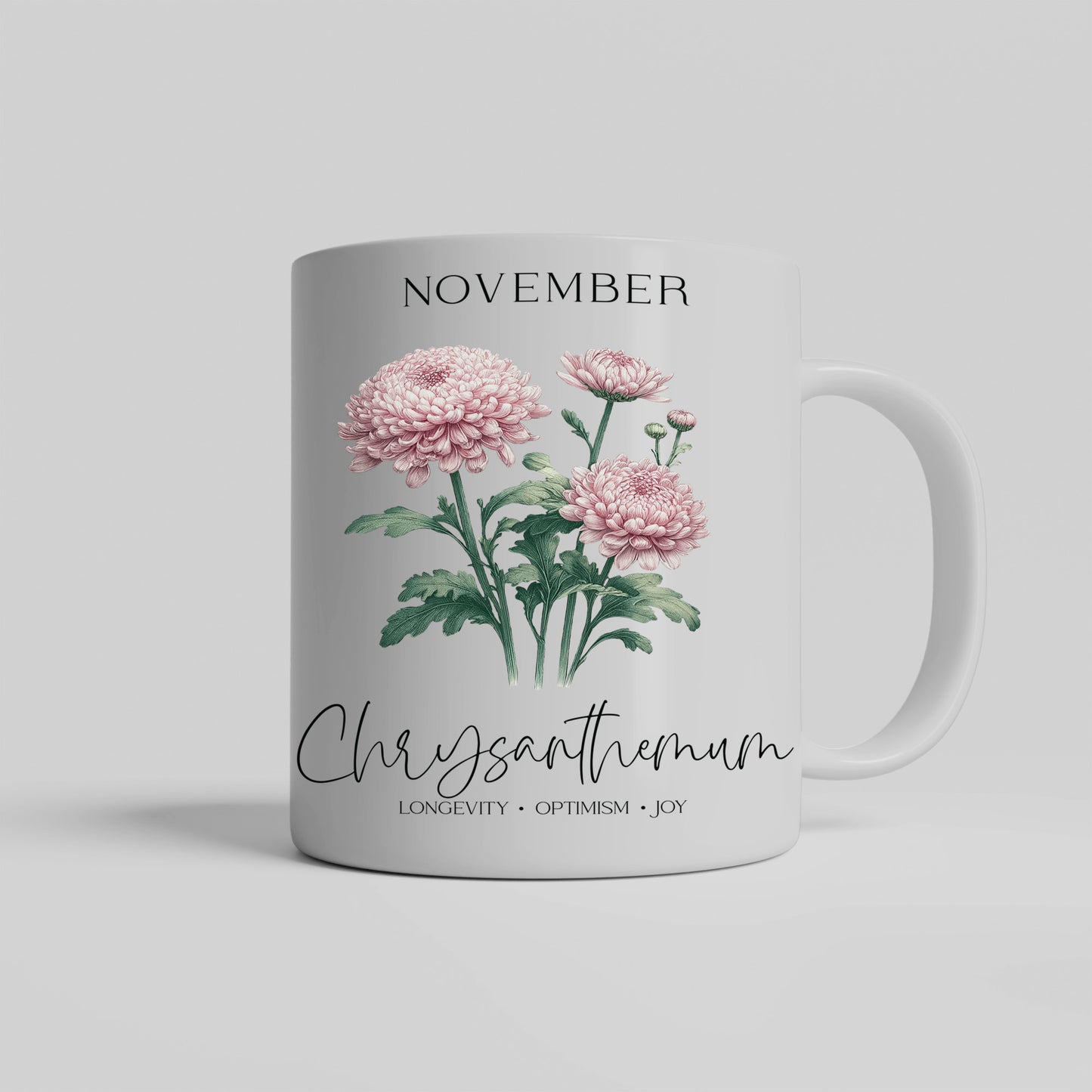 November Birthday Mug, Flower Gift for Her