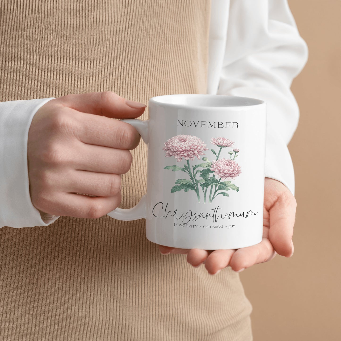 November Birthday Mug, Flower Gift for Her