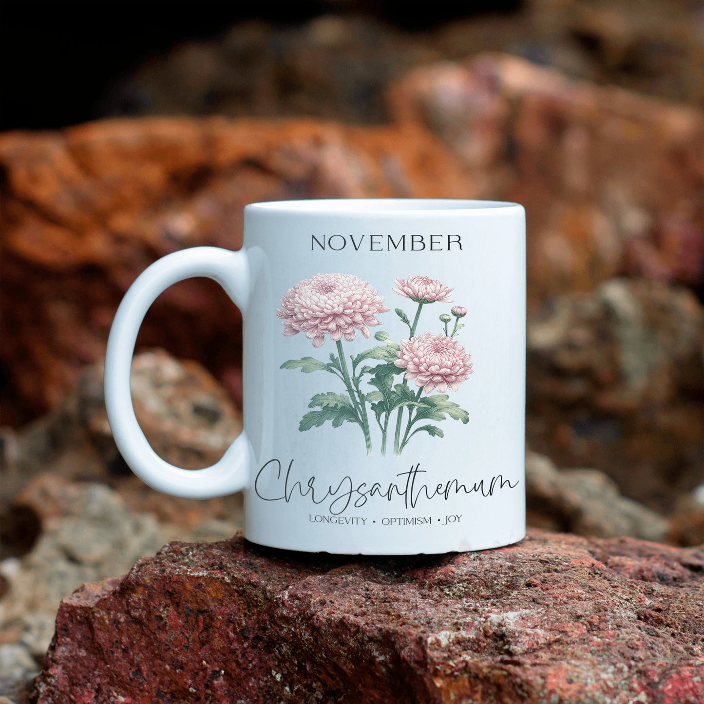 November Birthday Mug, Flower Gift for Her