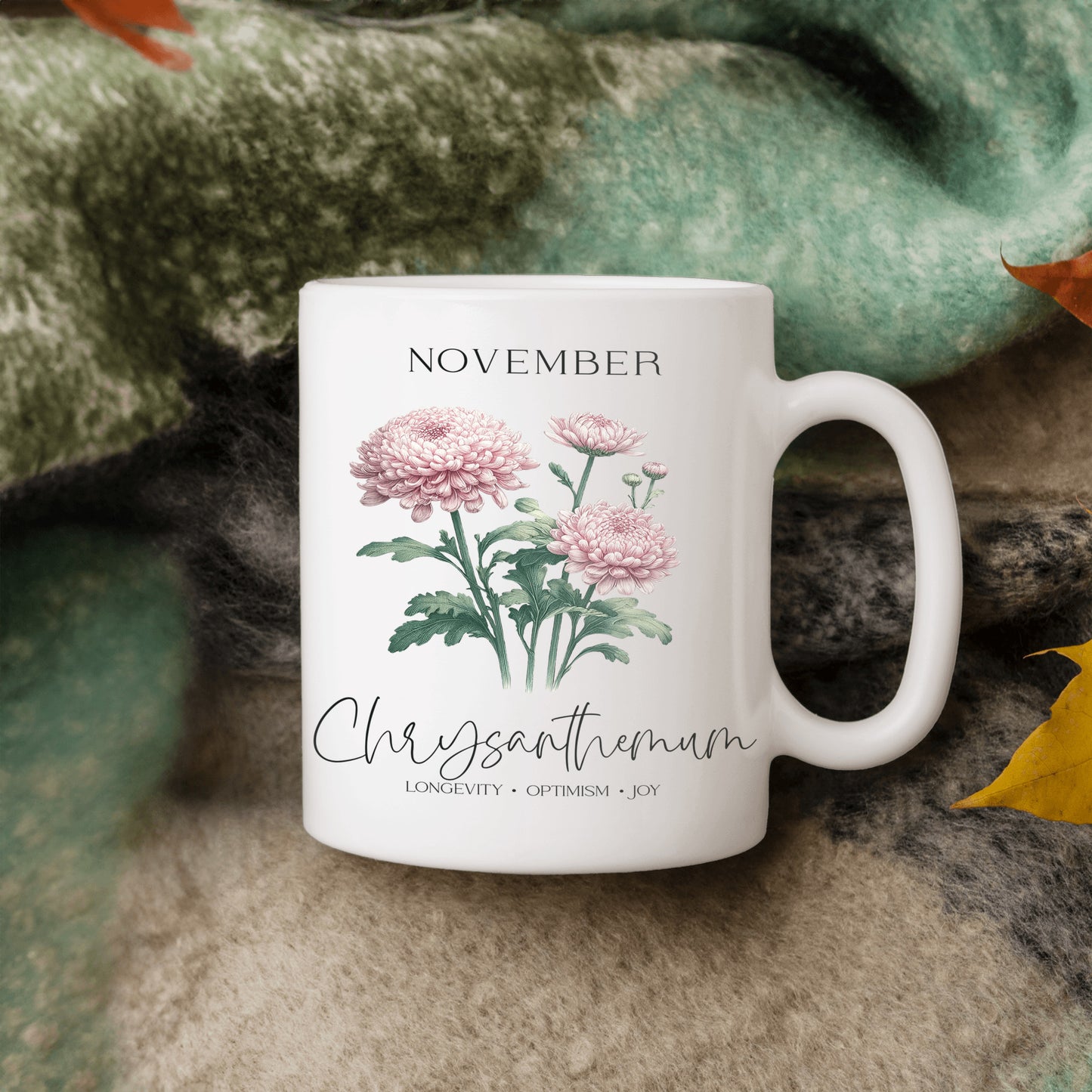 November Birthday Mug, Flower Gift for Her