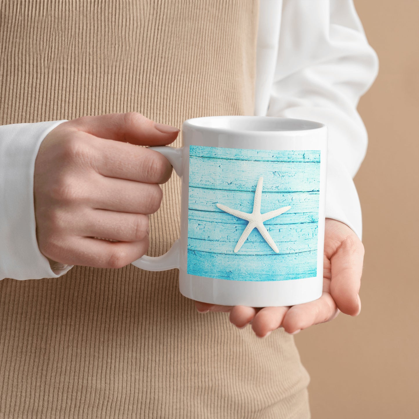 Beach Starfish Gift Mug, Seashell Drinkware