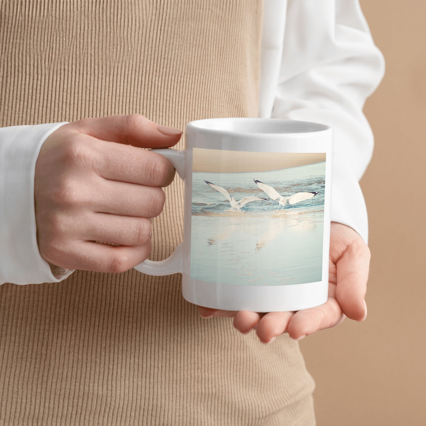 Seagulls Beach Mug, Ocean Birds Gift