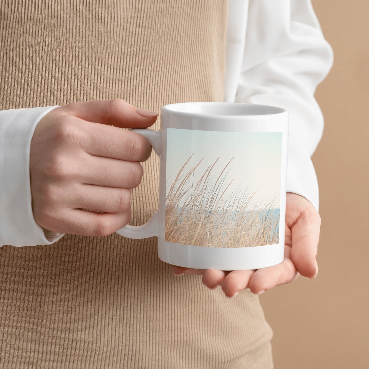 Beach Photography Mug Gift, Seashore Grass Mugs