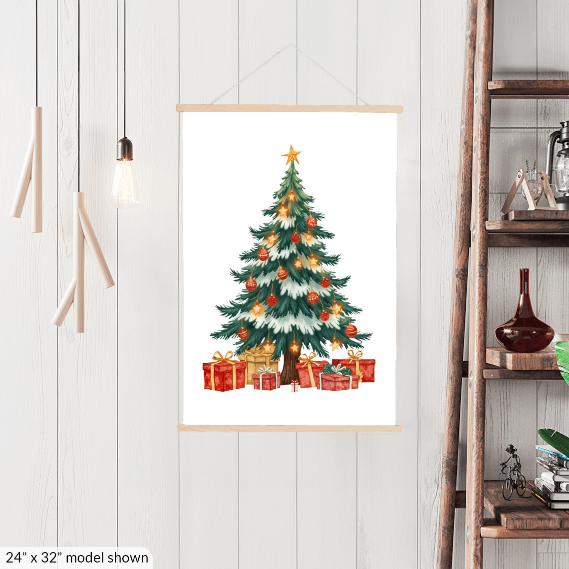 Christmas Hanging Art, Holiday Tree Wall Decor