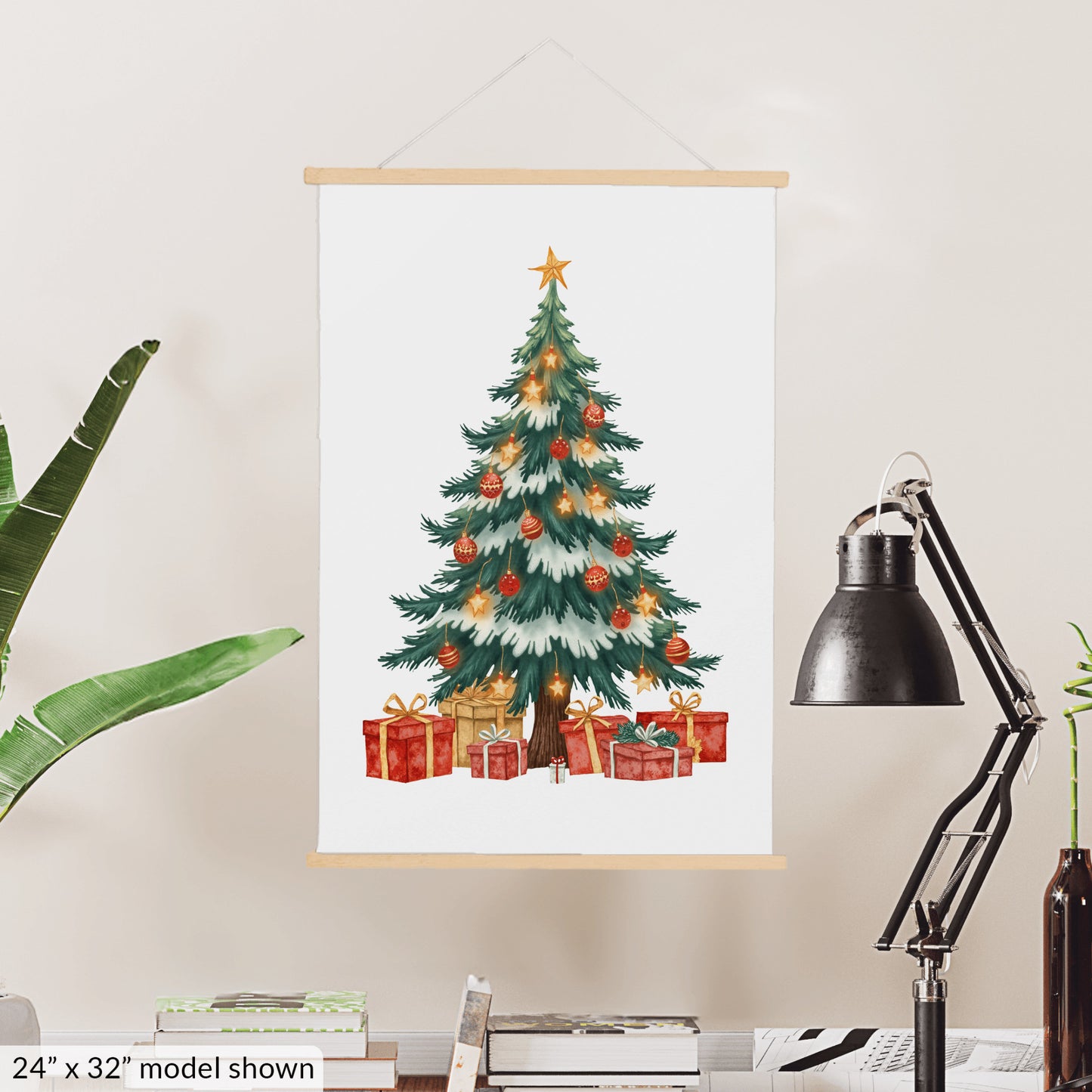 Christmas Hanging Art, Holiday Tree Wall Decor