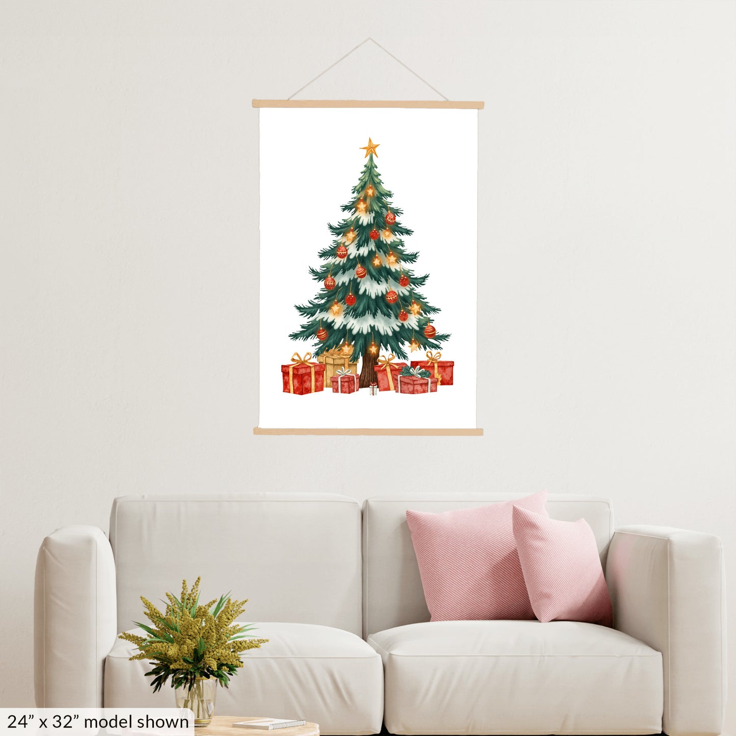 Christmas Hanging Art, Holiday Tree Wall Decor