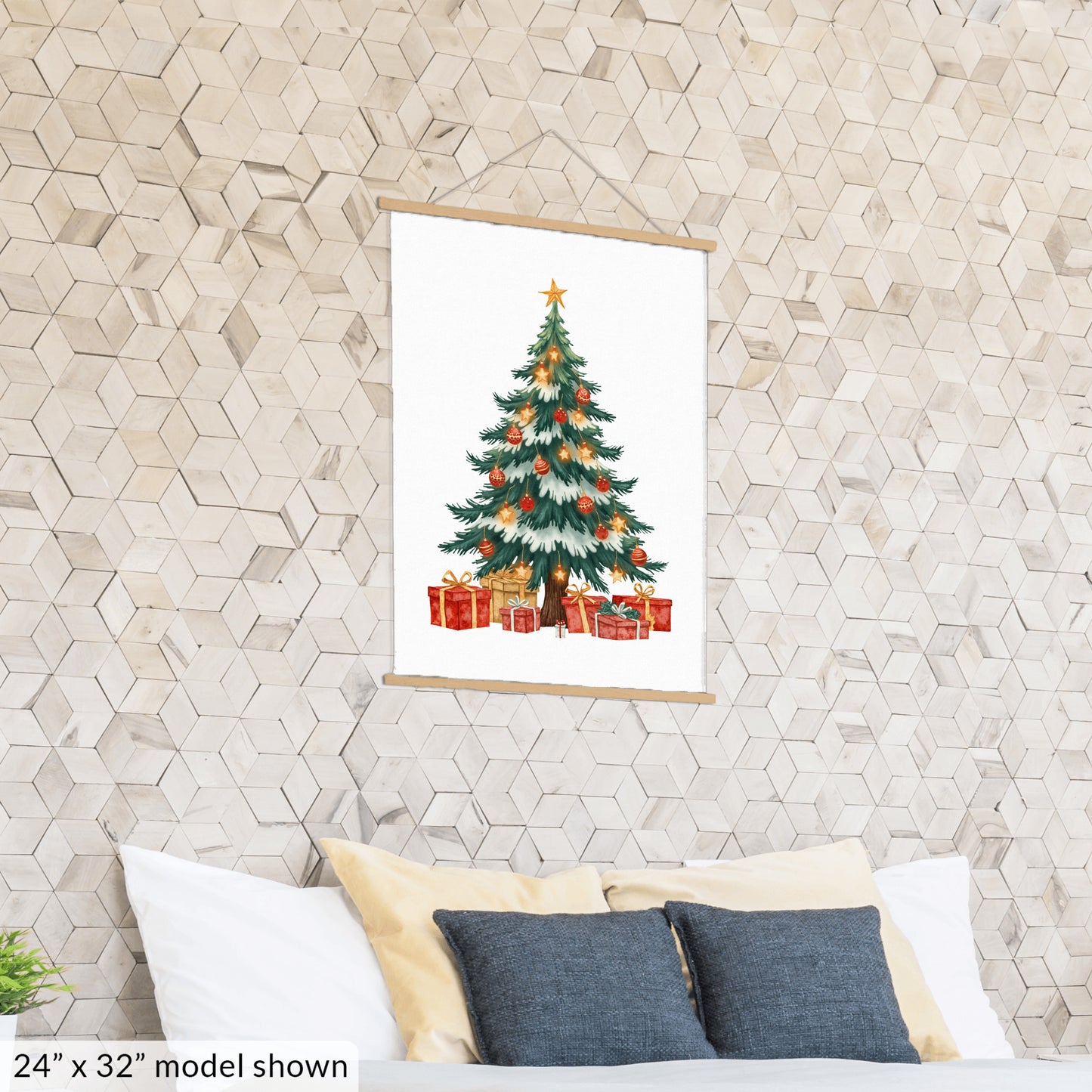 Christmas Hanging Art, Holiday Tree Wall Decor