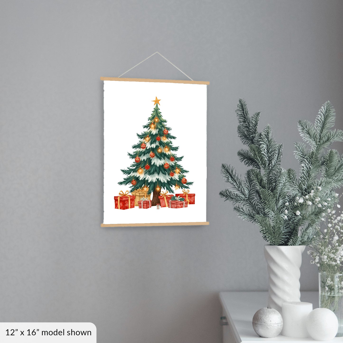 Christmas Hanging Art, Holiday Tree Wall Decor