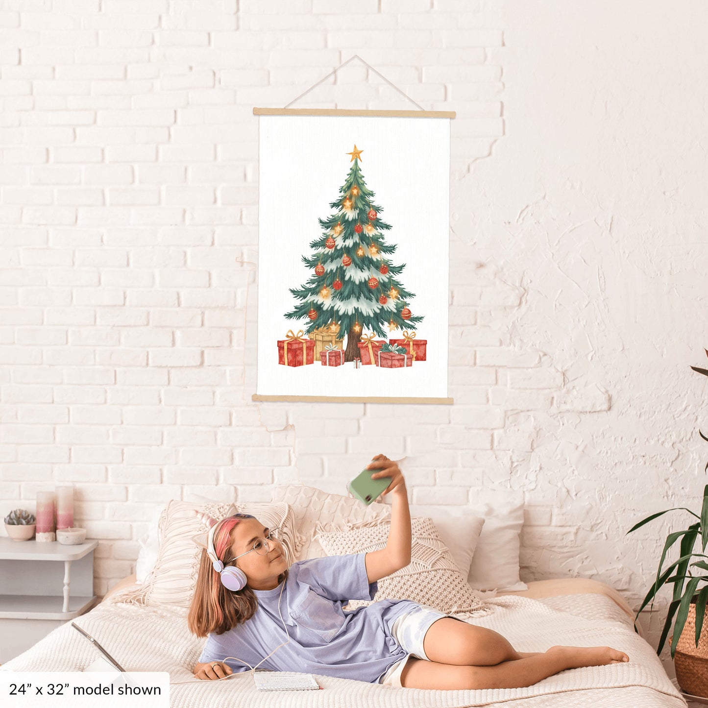 Christmas Hanging Art, Holiday Tree Wall Decor