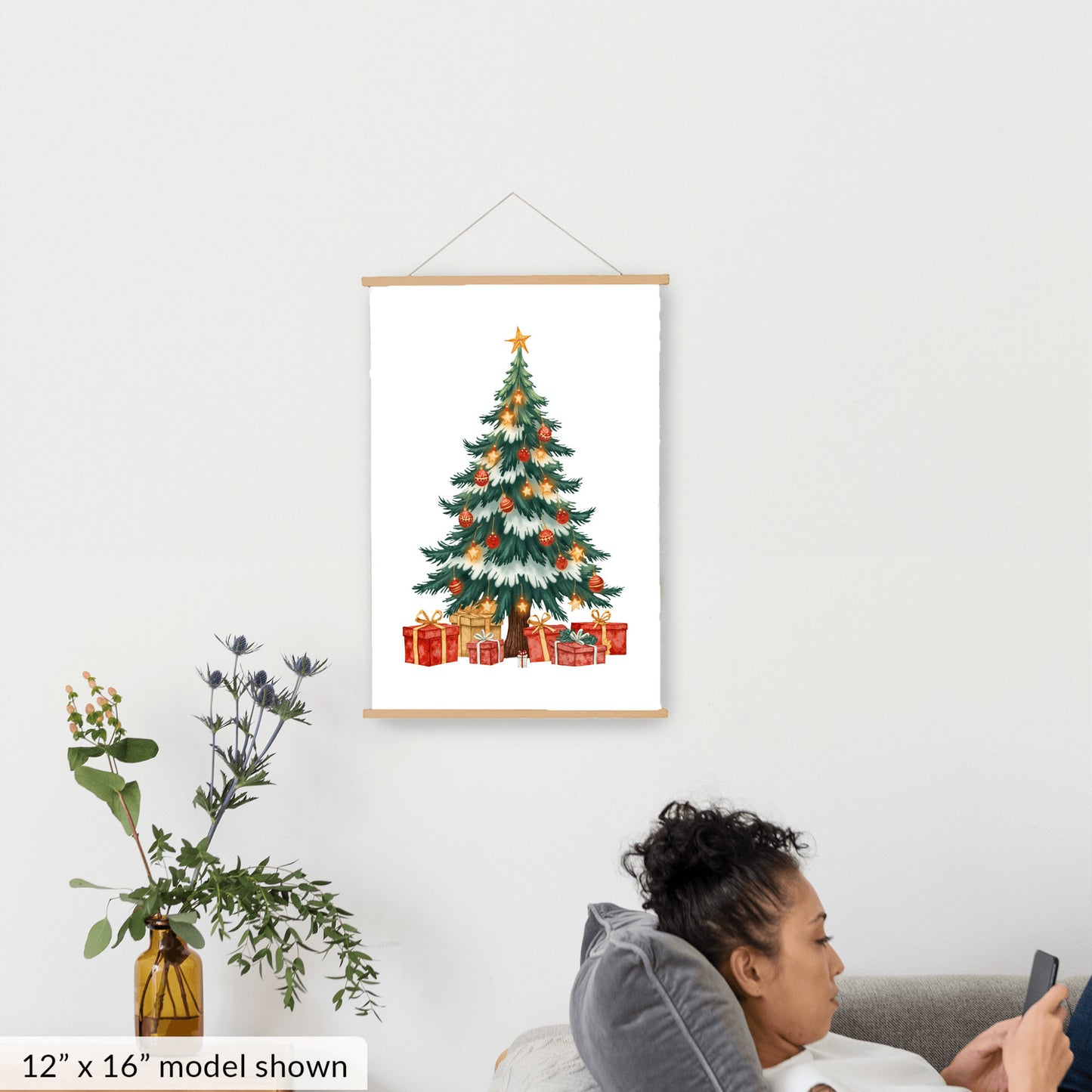 Christmas Hanging Art, Holiday Tree Wall Decor