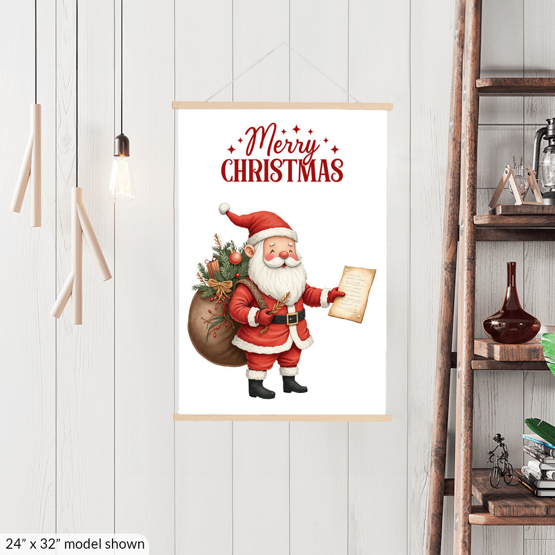 Merry Christmas Santa Wall Art, Red Holiday Canvas
