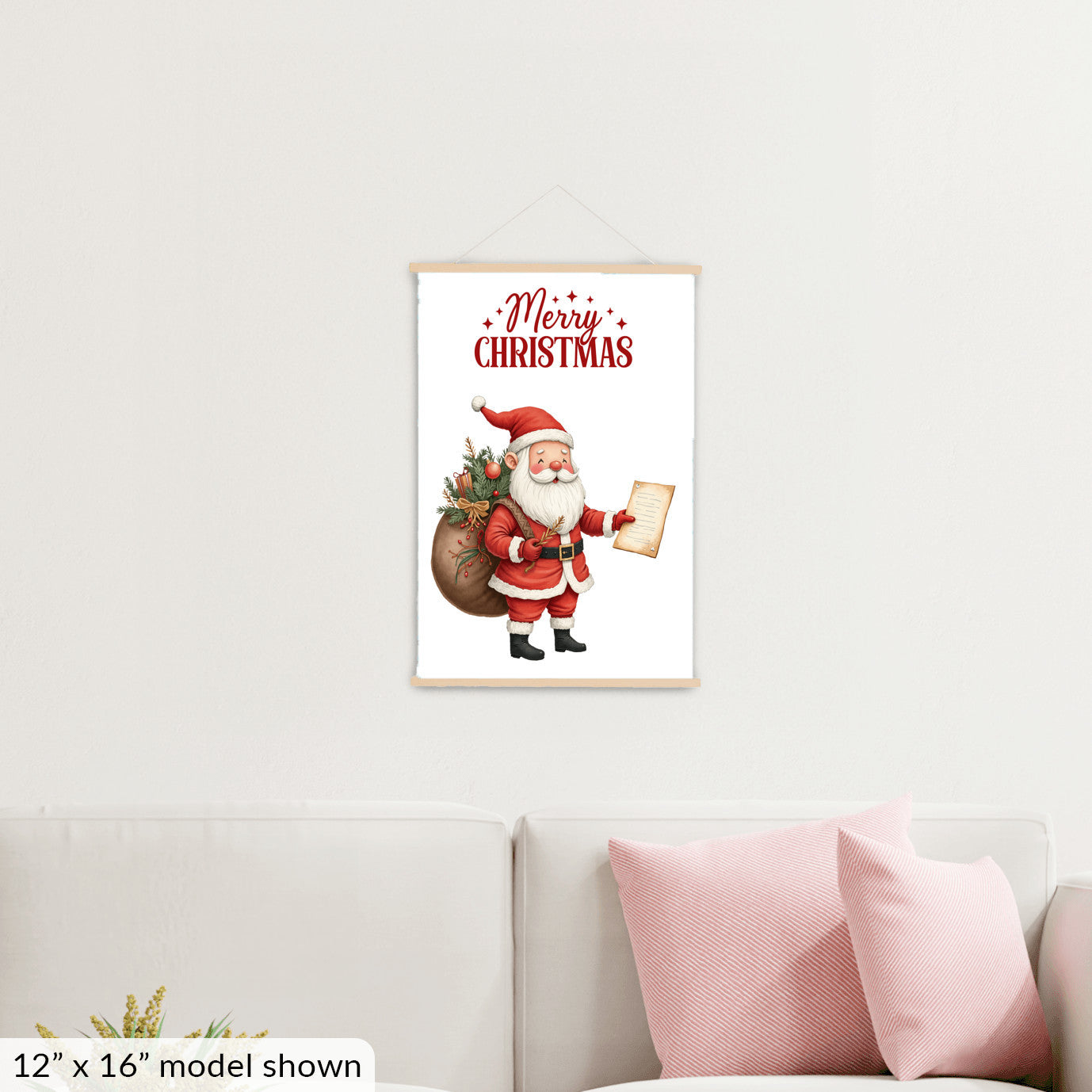 Merry Christmas Santa Wall Art, Red Holiday Canvas