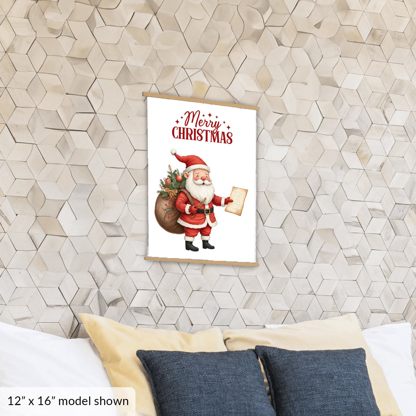 Merry Christmas Santa Wall Art, Red Holiday Canvas