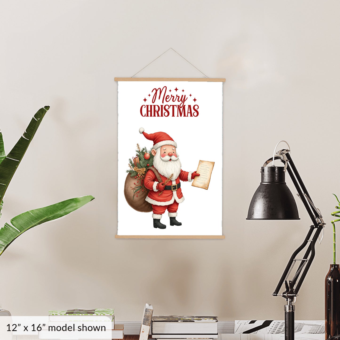 Merry Christmas Santa Wall Art, Red Holiday Canvas