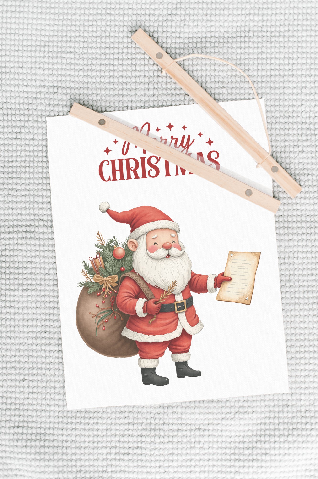 Merry Christmas Santa Wall Art, Red Holiday Canvas