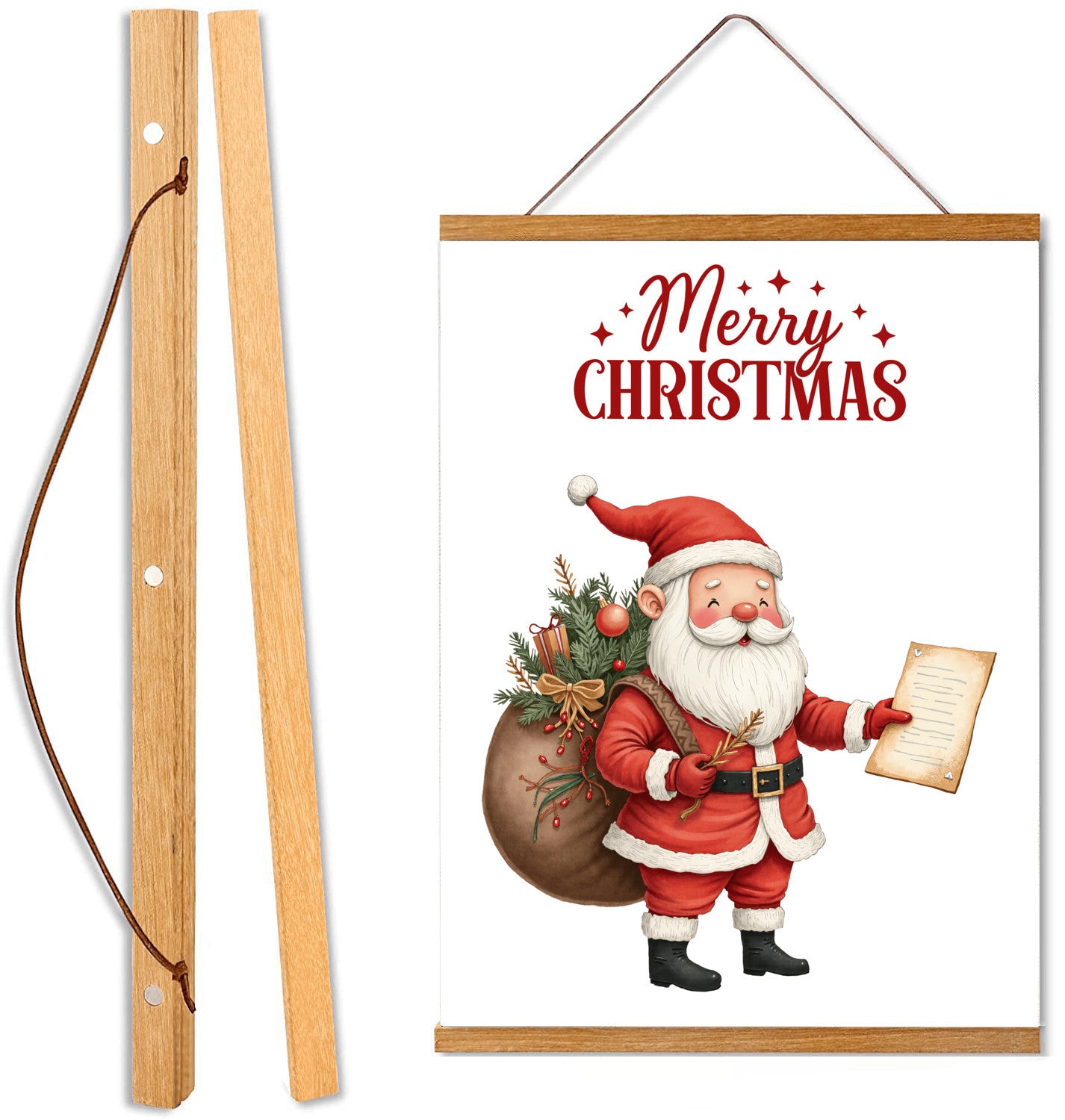 Merry Christmas Santa Wall Art, Red Holiday Canvas