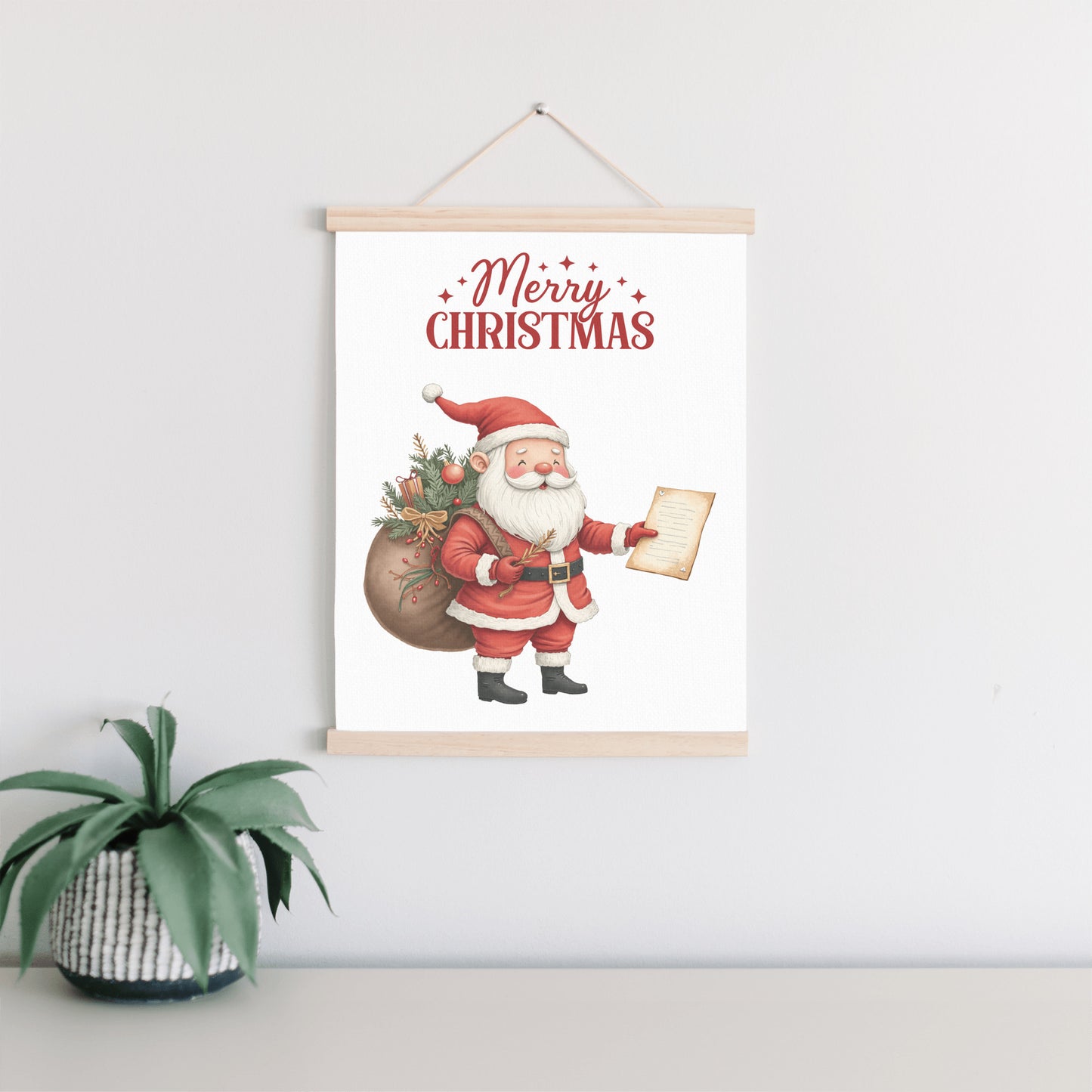 Merry Christmas Santa Wall Art, Red Holiday Canvas