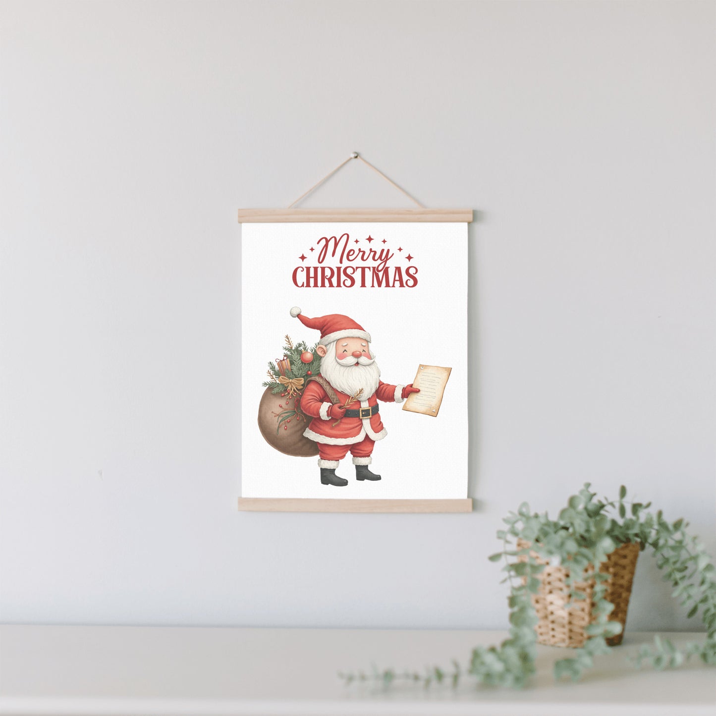 Merry Christmas Santa Wall Art, Red Holiday Canvas