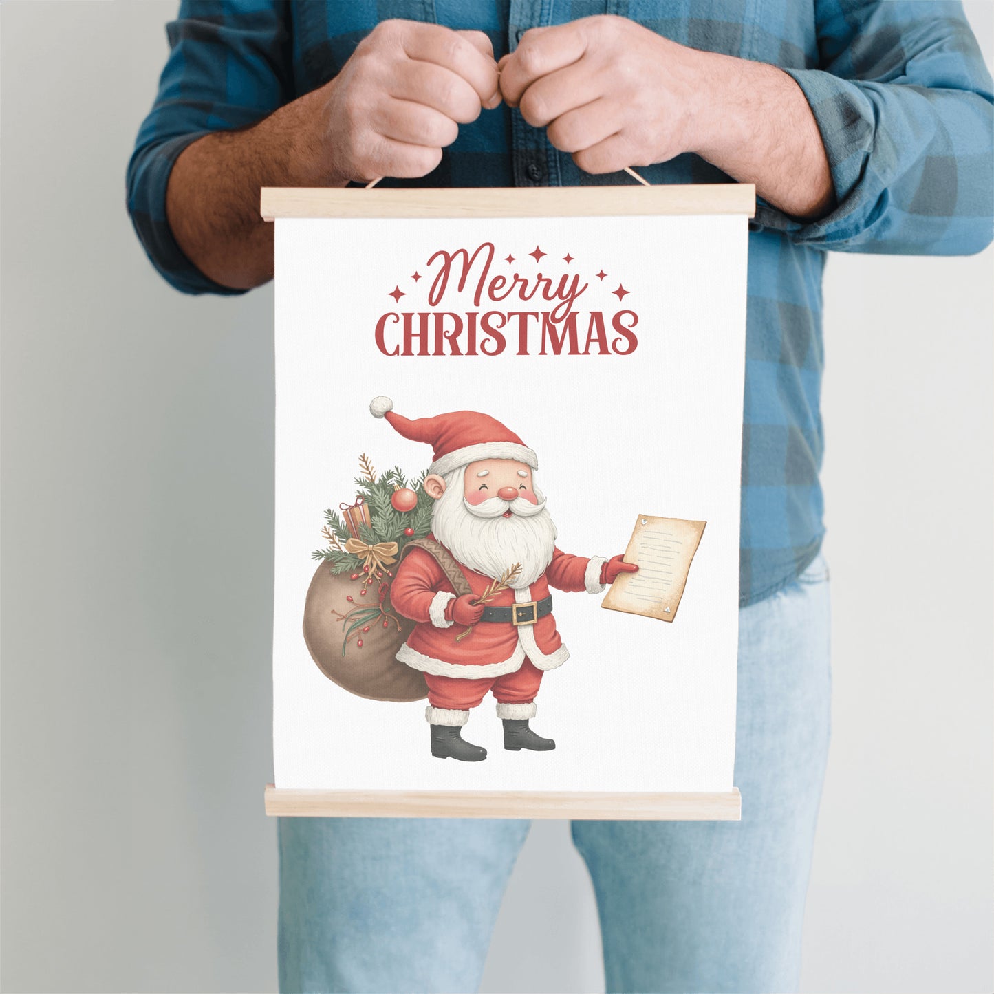 Merry Christmas Santa Wall Art, Red Holiday Canvas