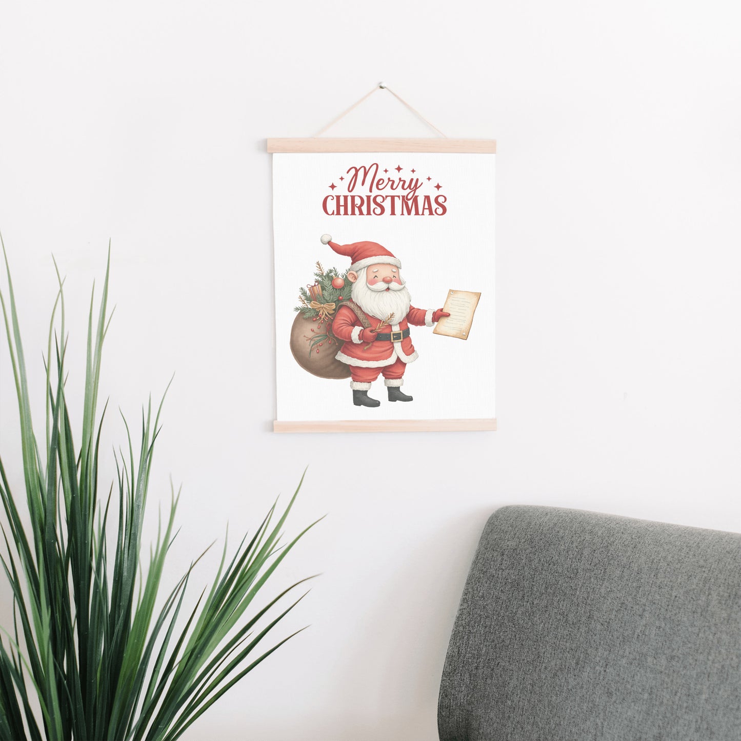Merry Christmas Santa Wall Art, Red Holiday Canvas