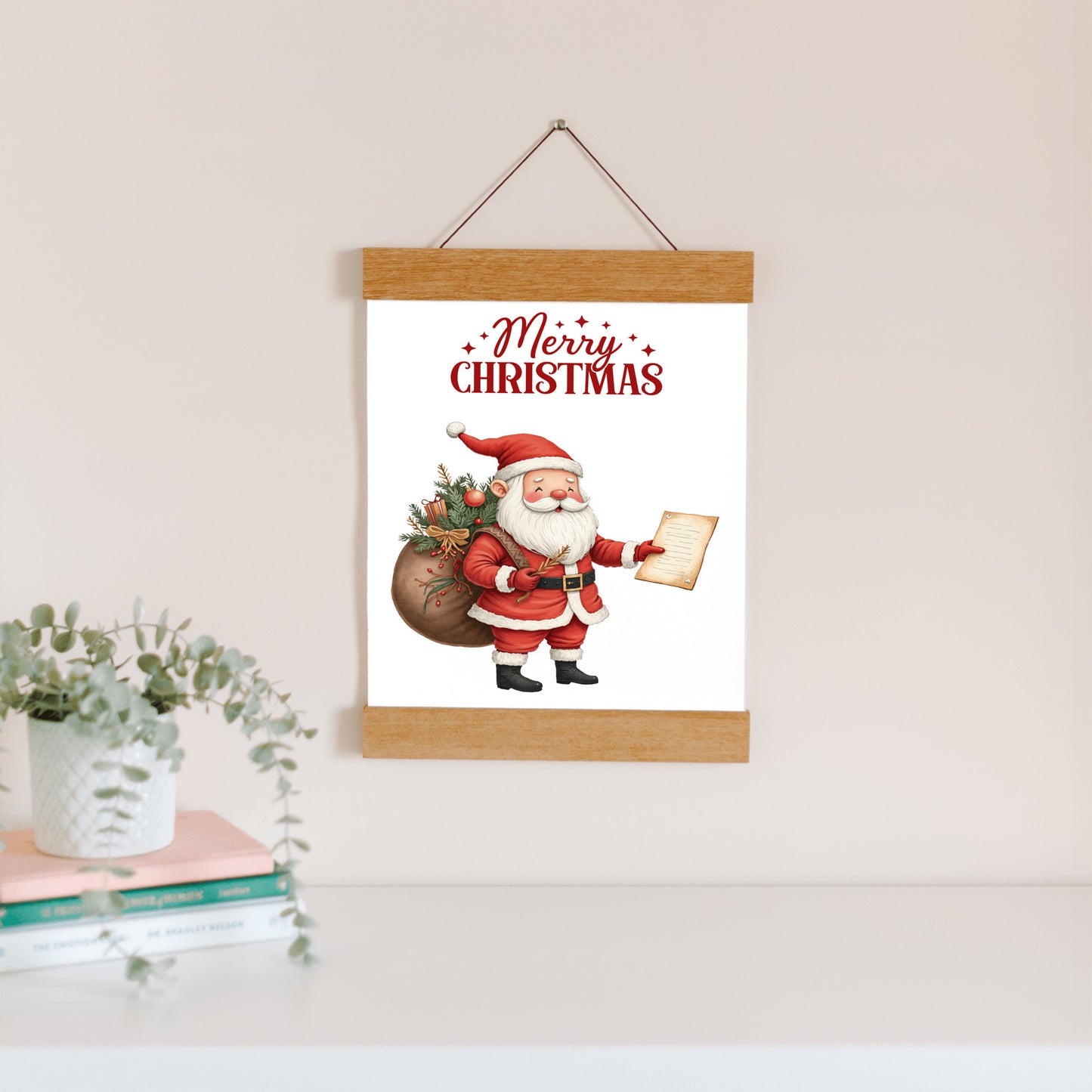 Merry Christmas Santa Wall Art, Red Holiday Canvas