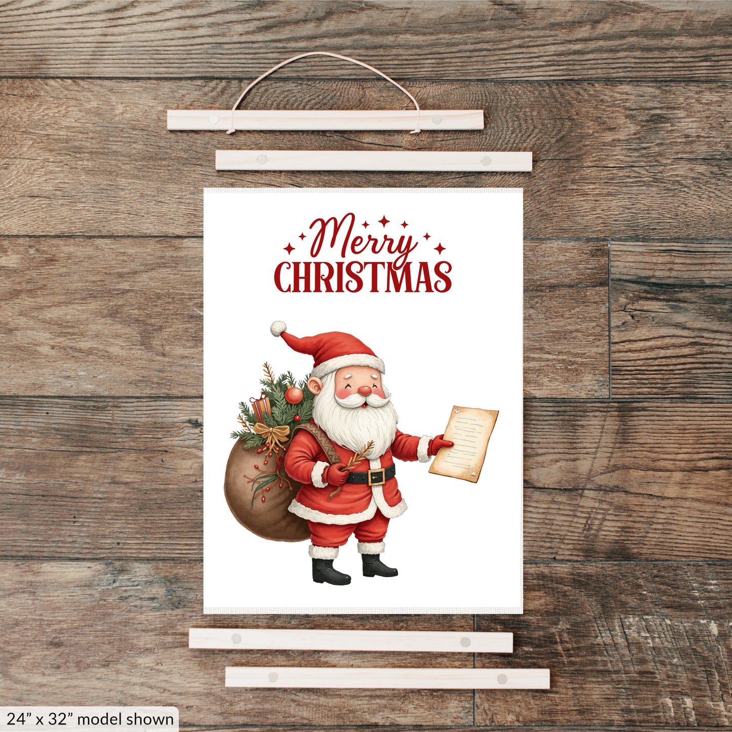 Merry Christmas Santa Wall Art, Red Holiday Canvas